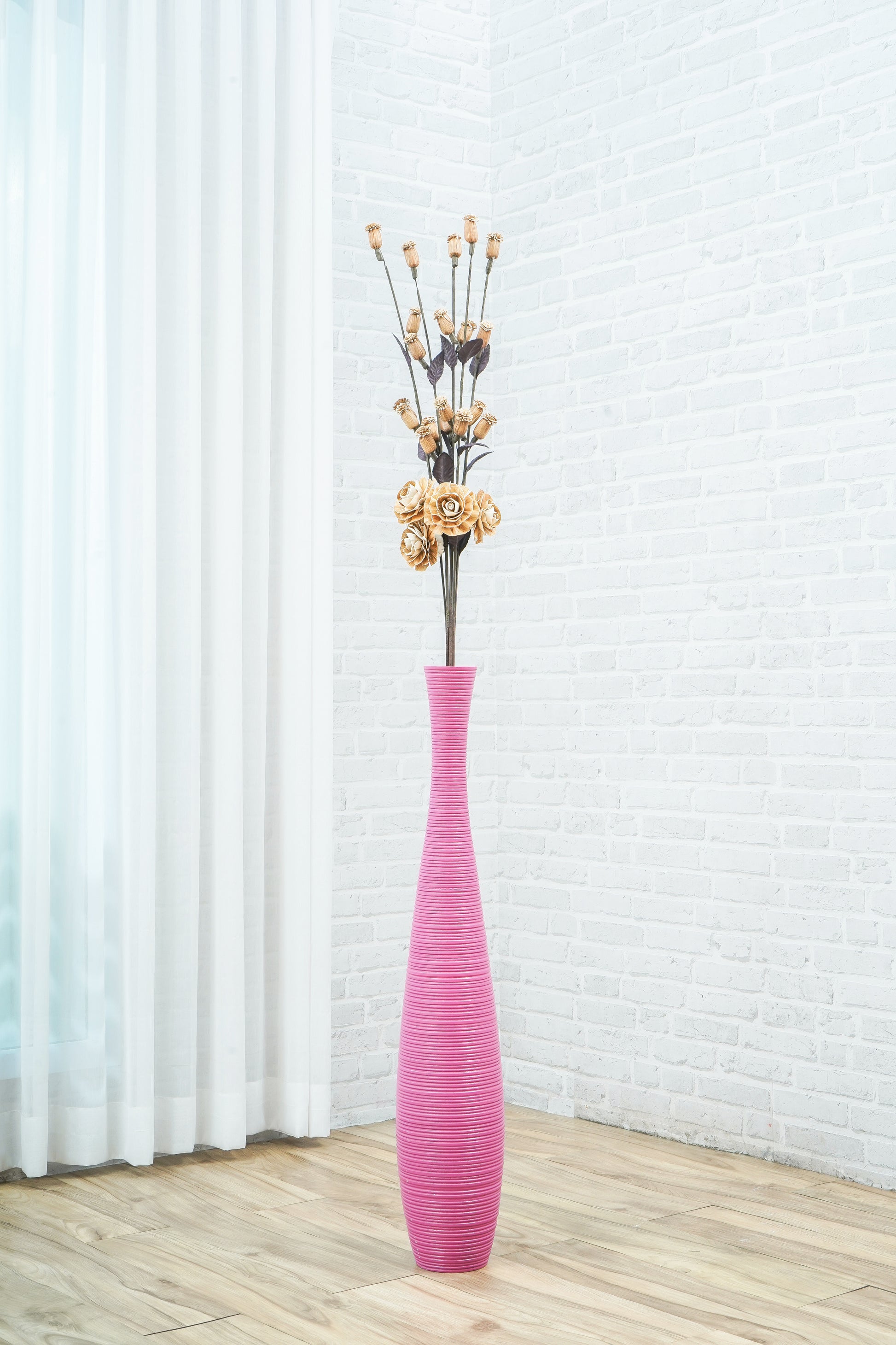 Large Mango Wood Floor Vase – Handcrafted Decorative Highlight from Thailand, 85 cm