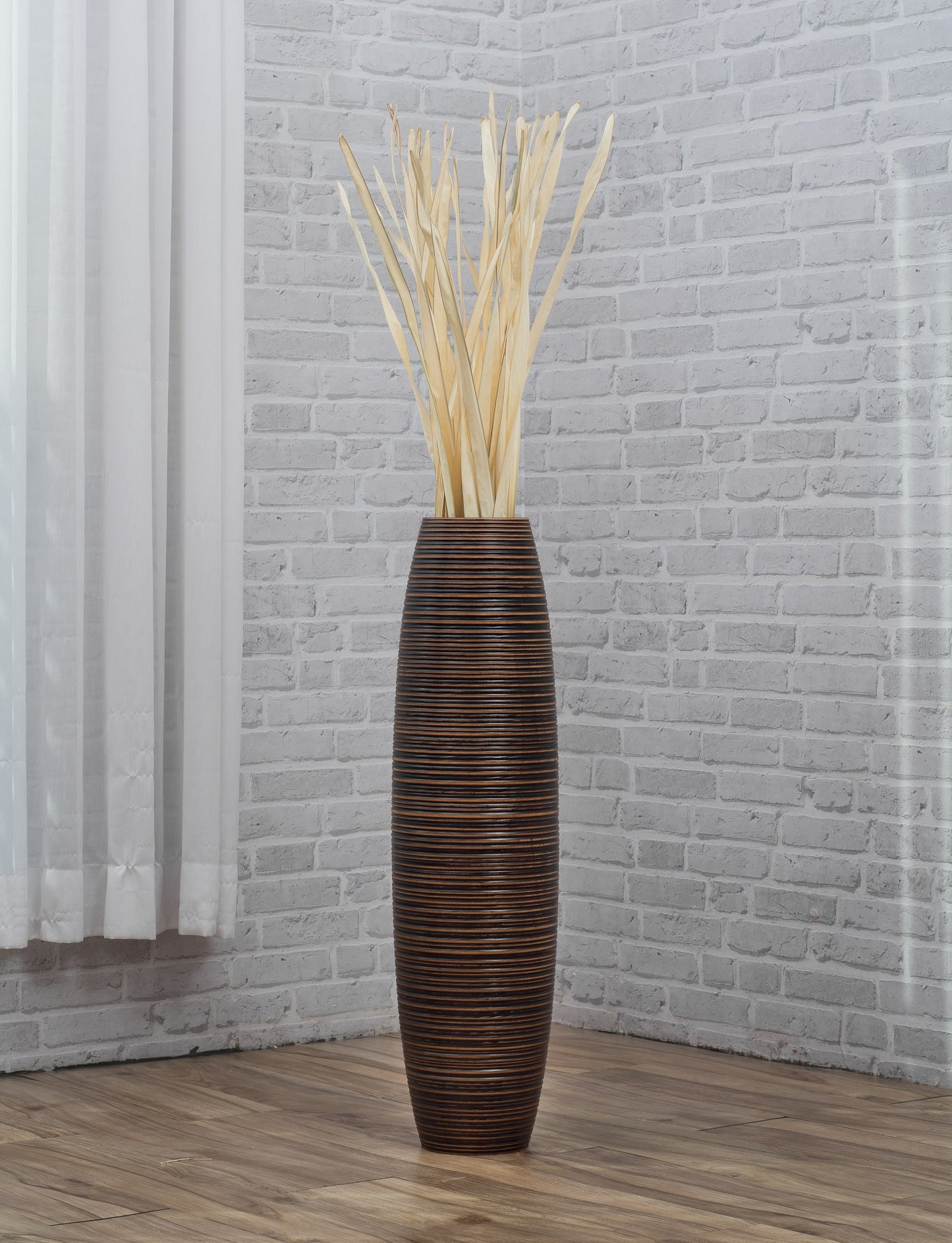 Large Mango Wood Floor Vase – Handcrafted Decorative Highlight from Thailand, 65 cm