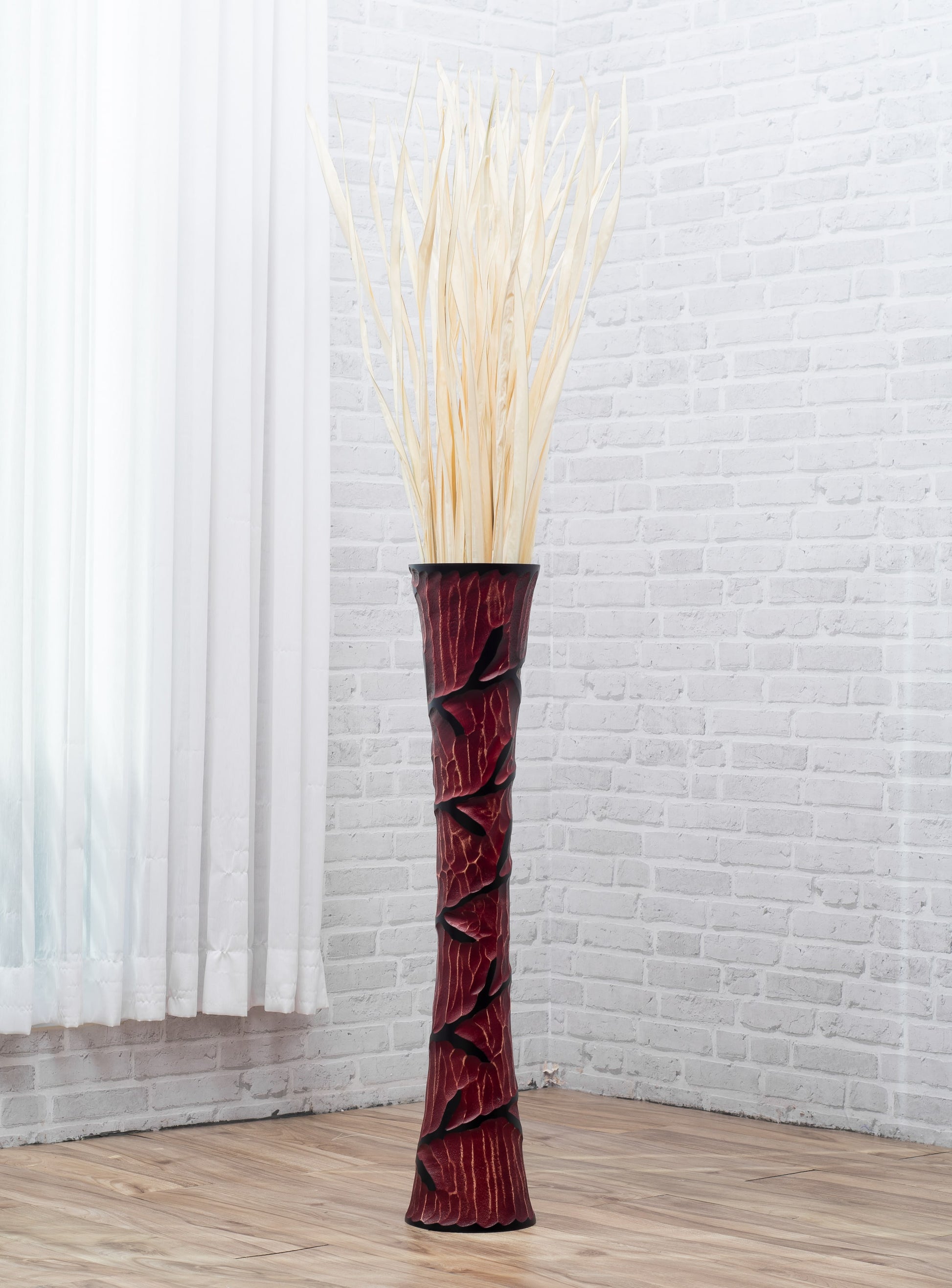 Large Mango Wood Floor Vase – Handcrafted Decorative Highlight from Thailand, 85 cm