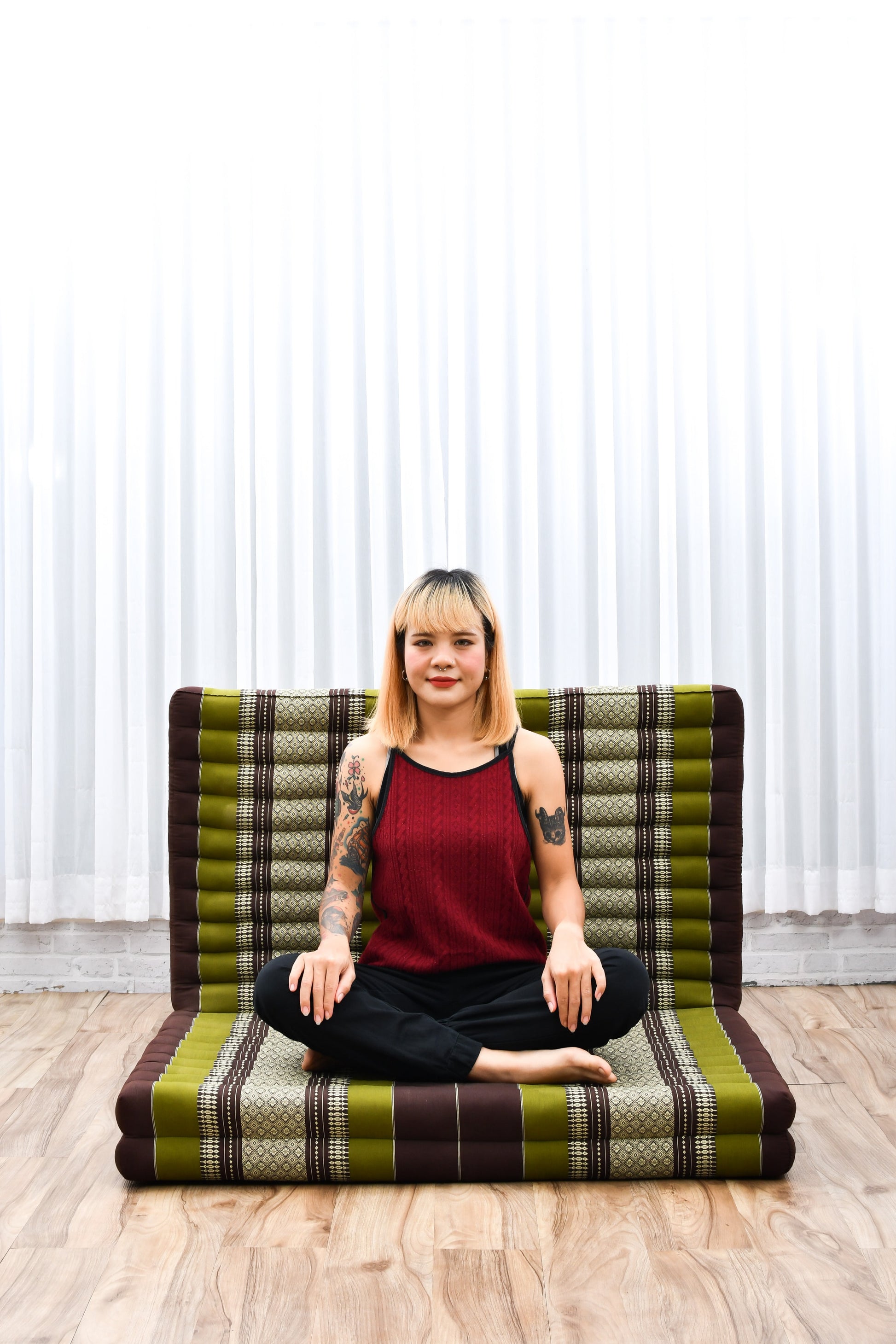 Kapok Folding Mattress – Thick Cotton Padded Guest Bed for Home, Sleeping & Mindfulness Corner, Sf20 - Brown, Green, L: 200x100 cm