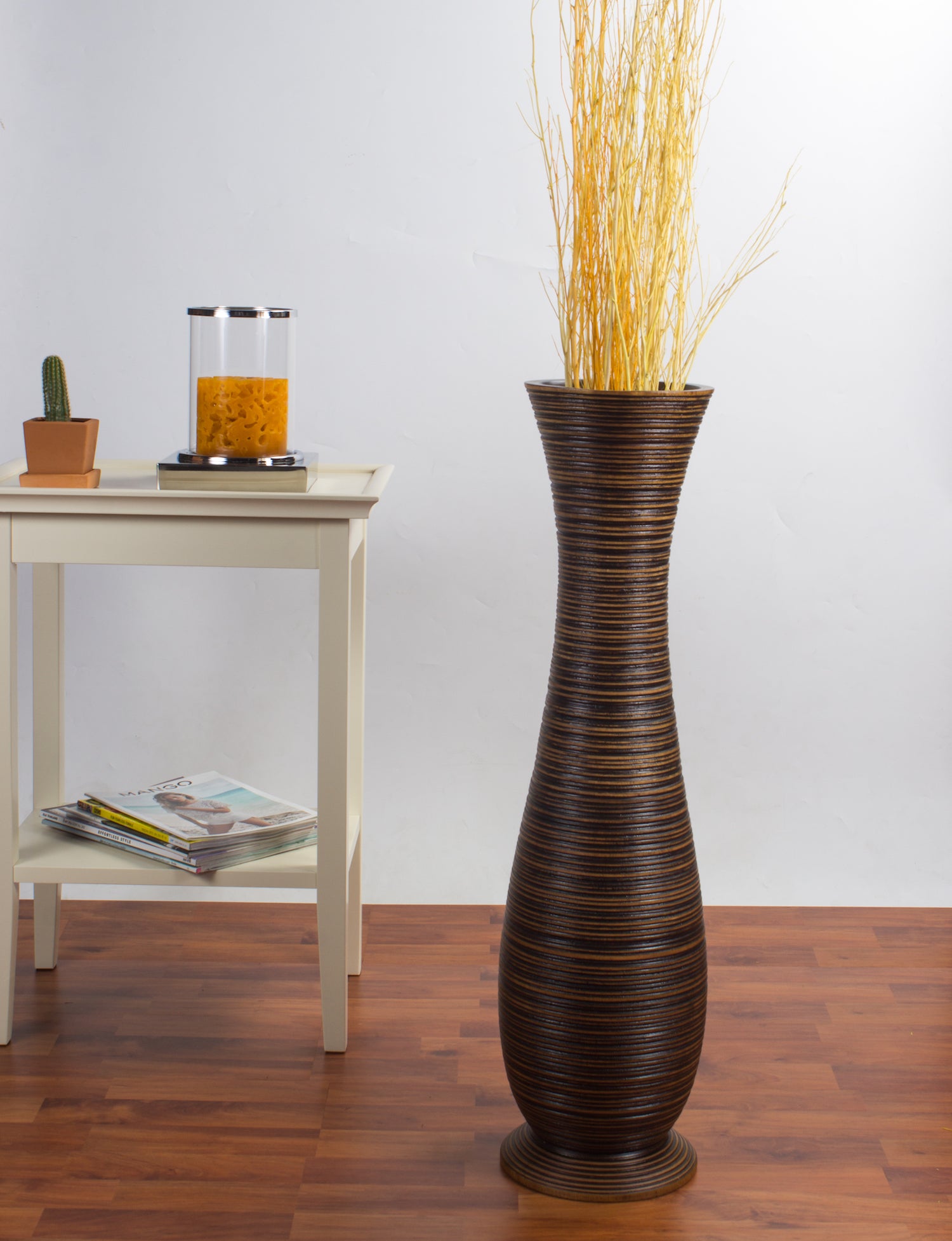 Large Mango Wood Floor Vase – Handcrafted Decorative Highlight from Thailand, 65 cm