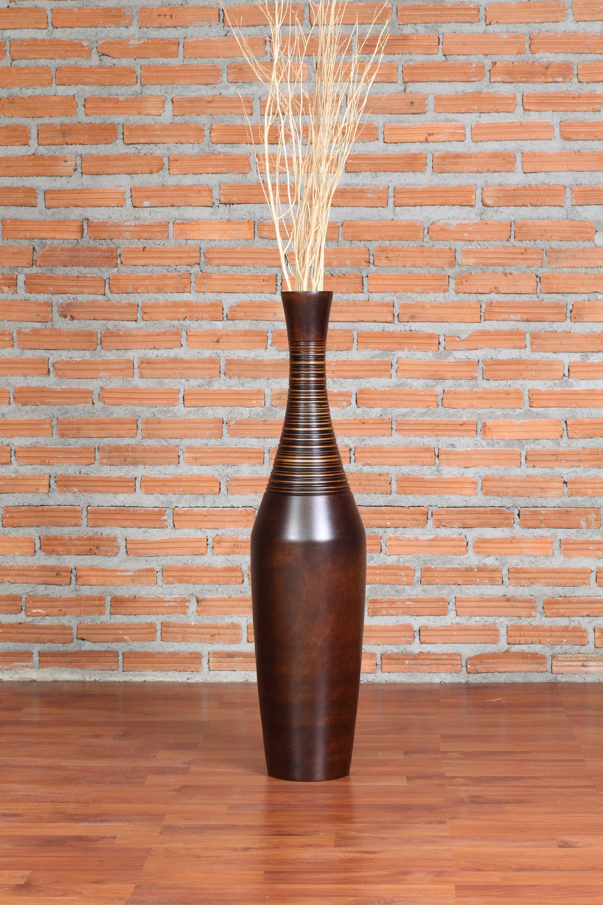 Large Mango Wood Floor Vase – Handcrafted Decorative Highlight from Thailand, 65 cm