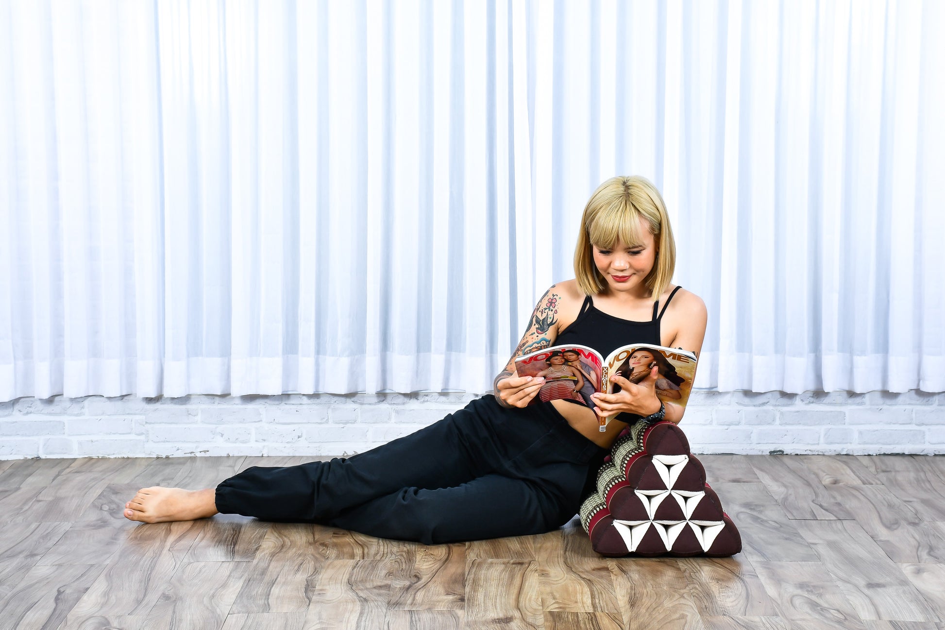 Triangular Kapok Backrest Cushion – Firm Thai Reading Pillow with Cotton Cover in Plain or Patterned Designs, Sf19 - Red, Brown, triangle cushion