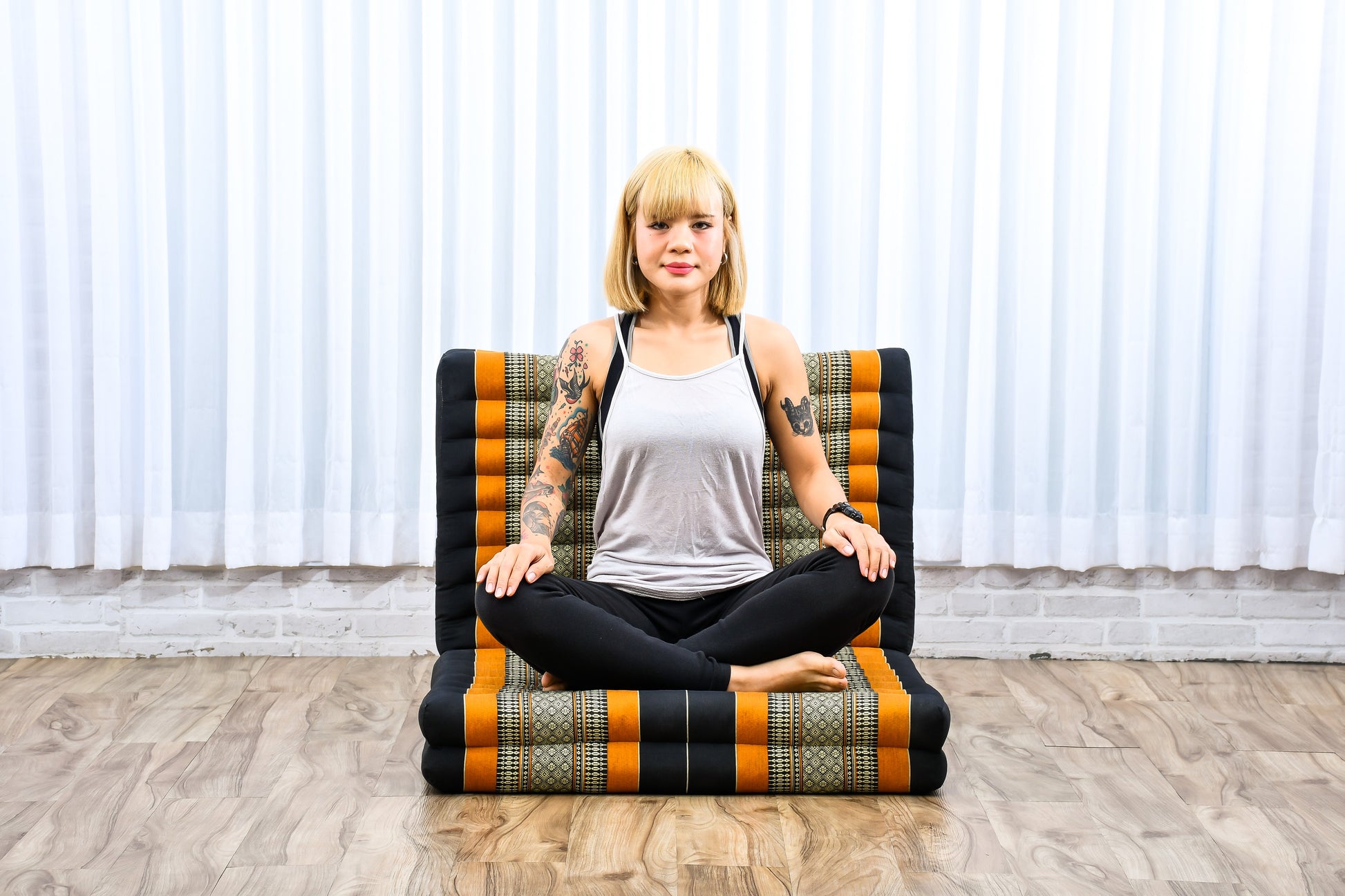 Kapok Folding Mattress – Thick Cotton Padded Guest Bed for Home, Sleeping & Mindfulness Corner, Sf03 - Black, Orange, M: 200x70 cm