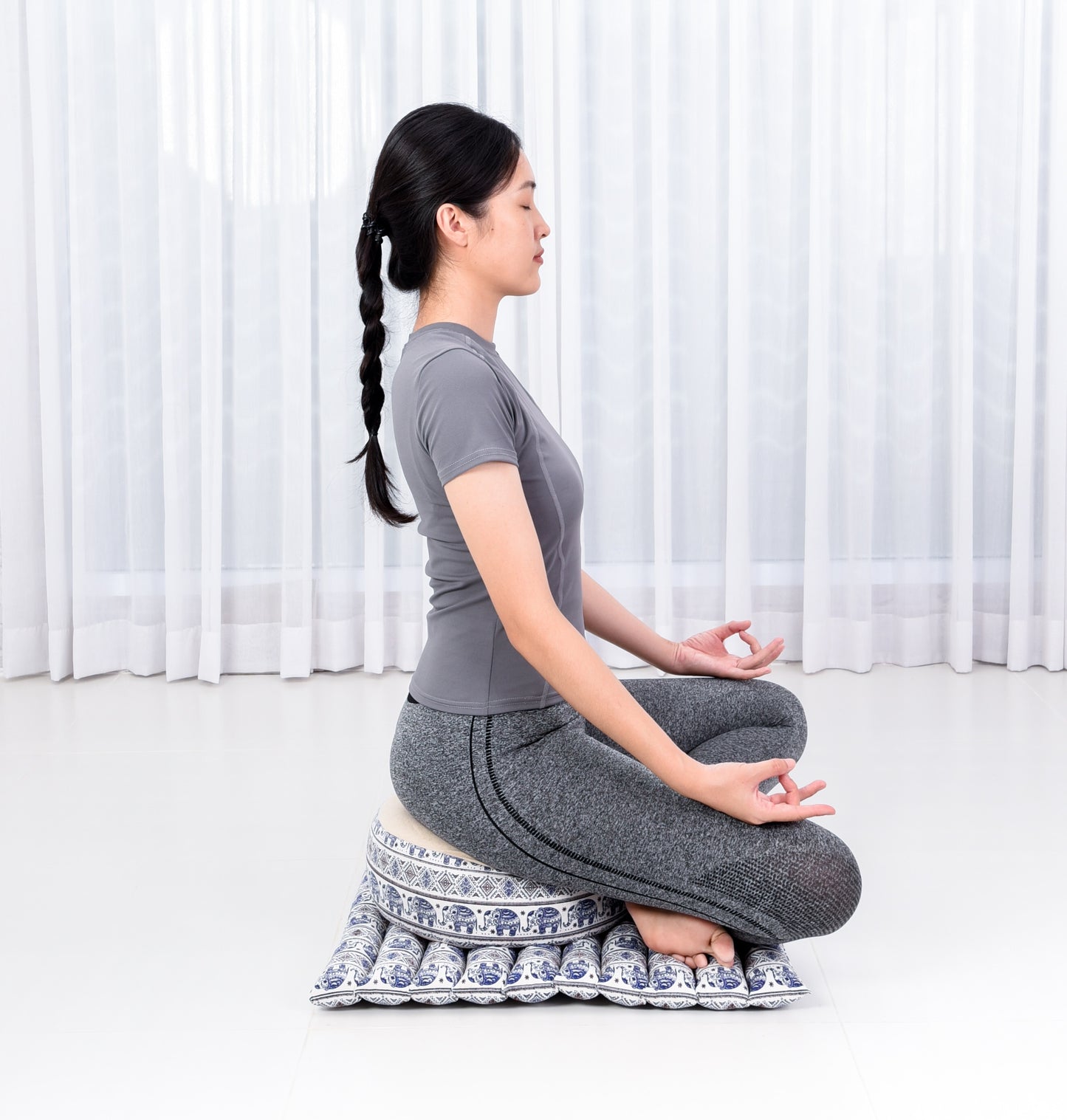 Compact Meditation Cushion Set Made of Kapok – Small Zabuton & Zafu with Cotton Cover, El1 - Blue