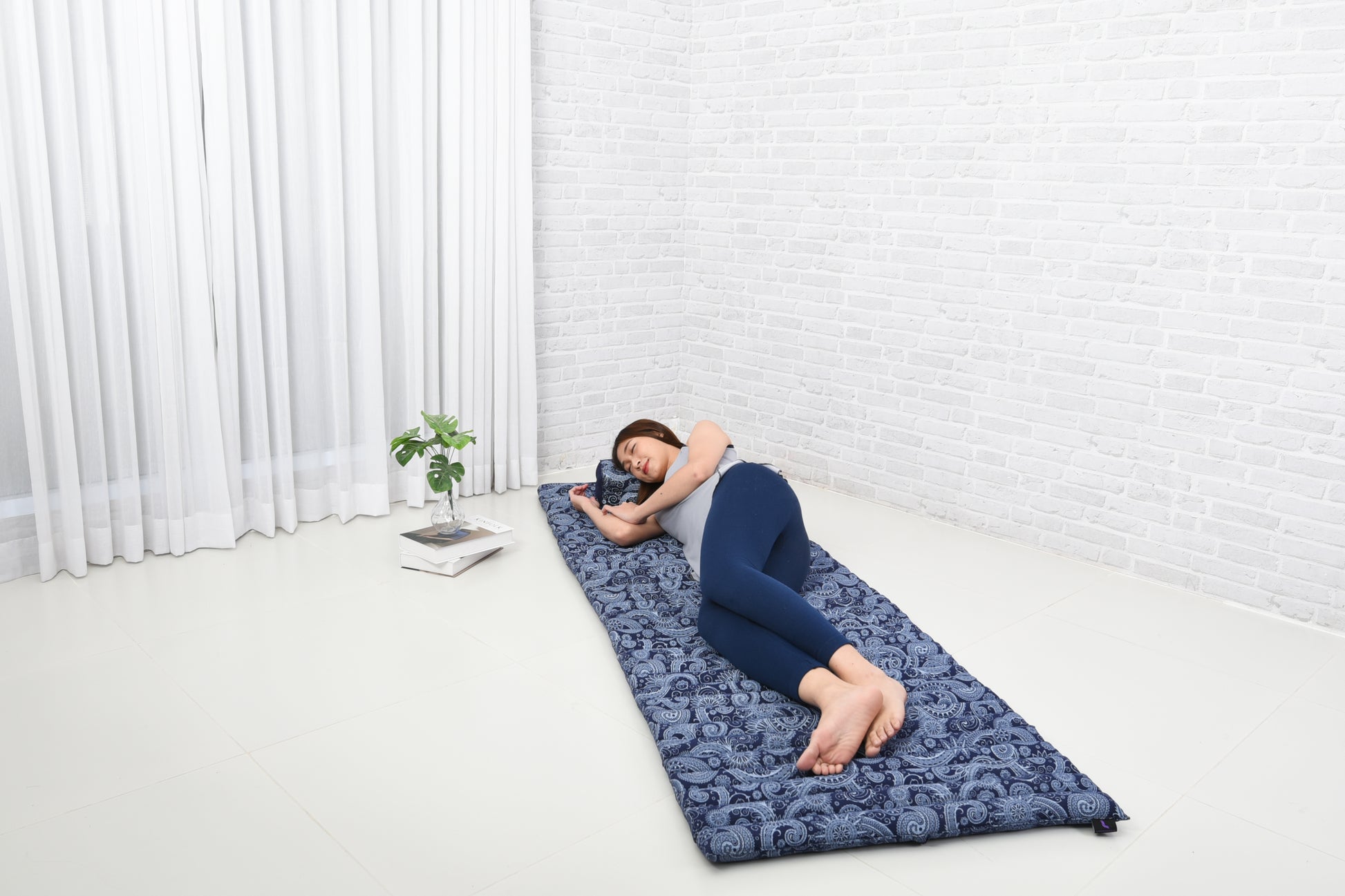 Kapok Roll-Up Mattress – Foldable Sleeping & Relax Mat with Cotton Cover for Home & Outdoor Use, Cbt1 - Blue, M: 190x70 cm