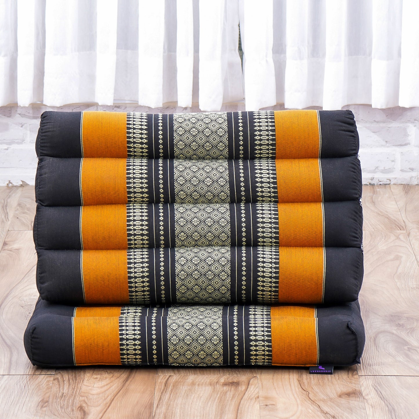 Triangular Kapok Backrest Cushion – Firm Thai Reading Pillow with Cotton Cover in Plain or Patterned Designs, Sf03 - Black, Orange, 1 seating segment