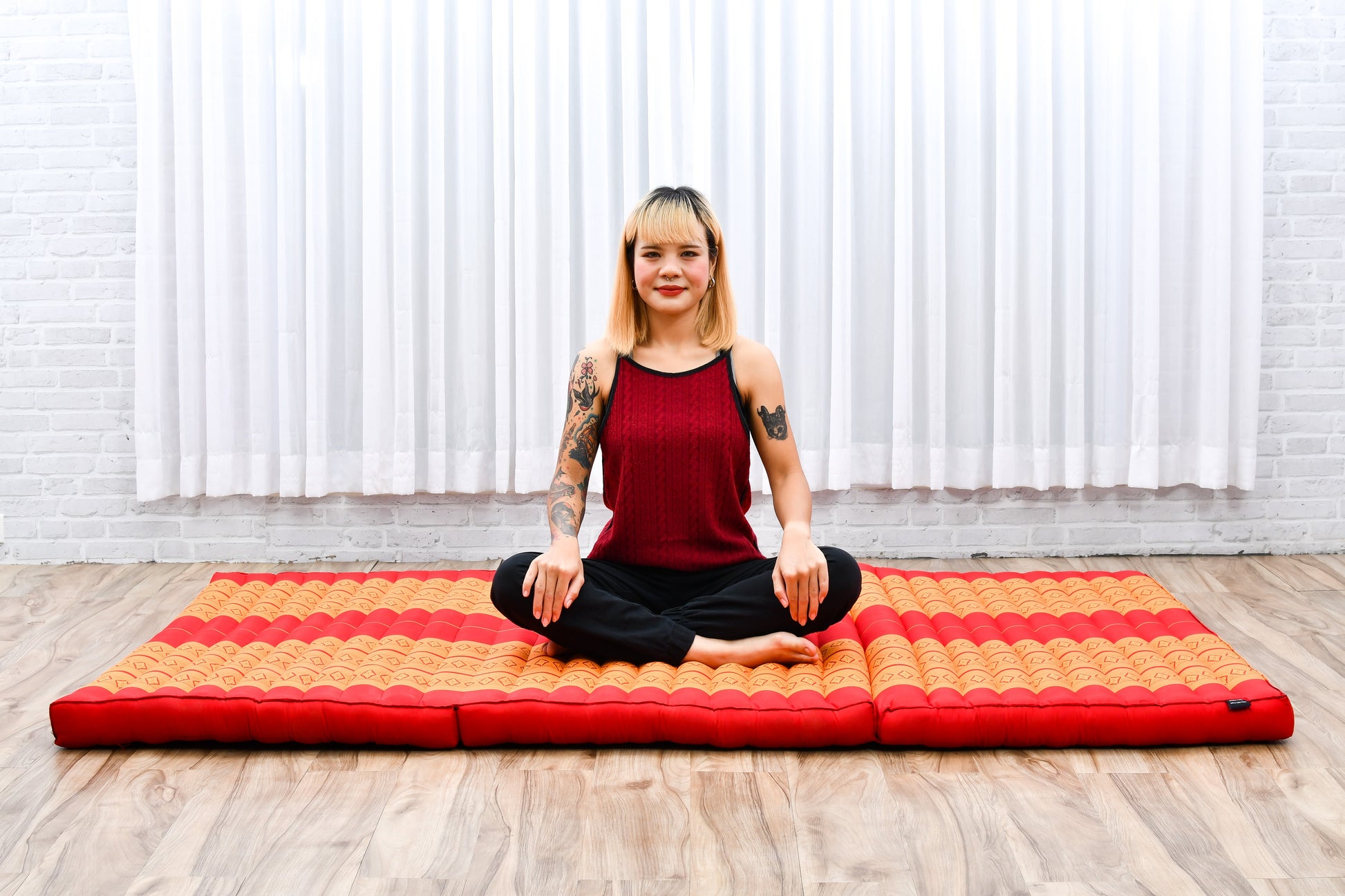 Kapok Folding Mattress – Thick Cotton Padded Guest Bed for Home, Sleeping & Mindfulness Corner, Sf02 - Orange, L: 200x100 cm