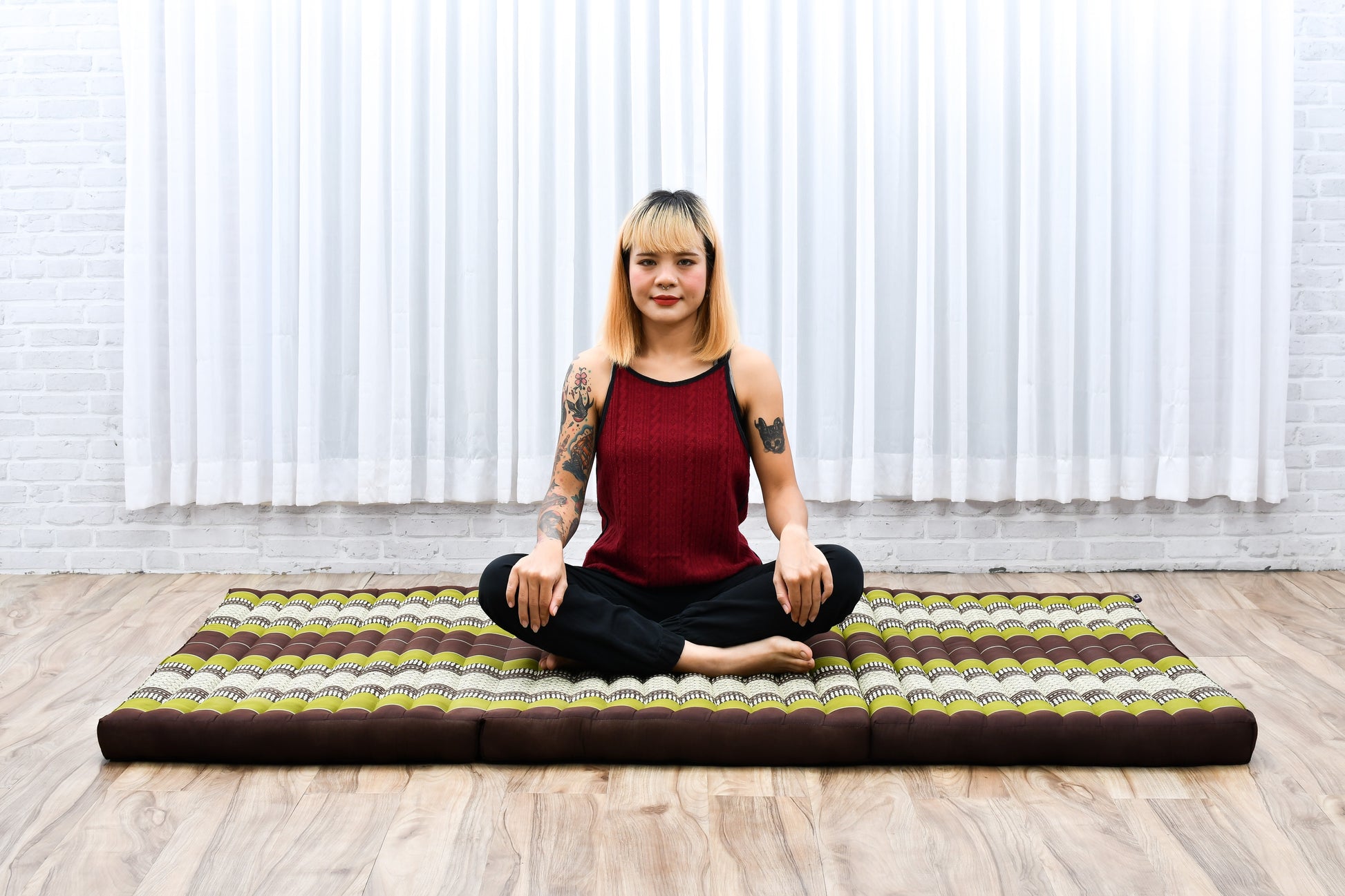 Kapok Folding Mattress – Thick Cotton Padded Guest Bed for Home, Sleeping & Mindfulness Corner, Sf20 - Brown, Green, L: 200x100 cm