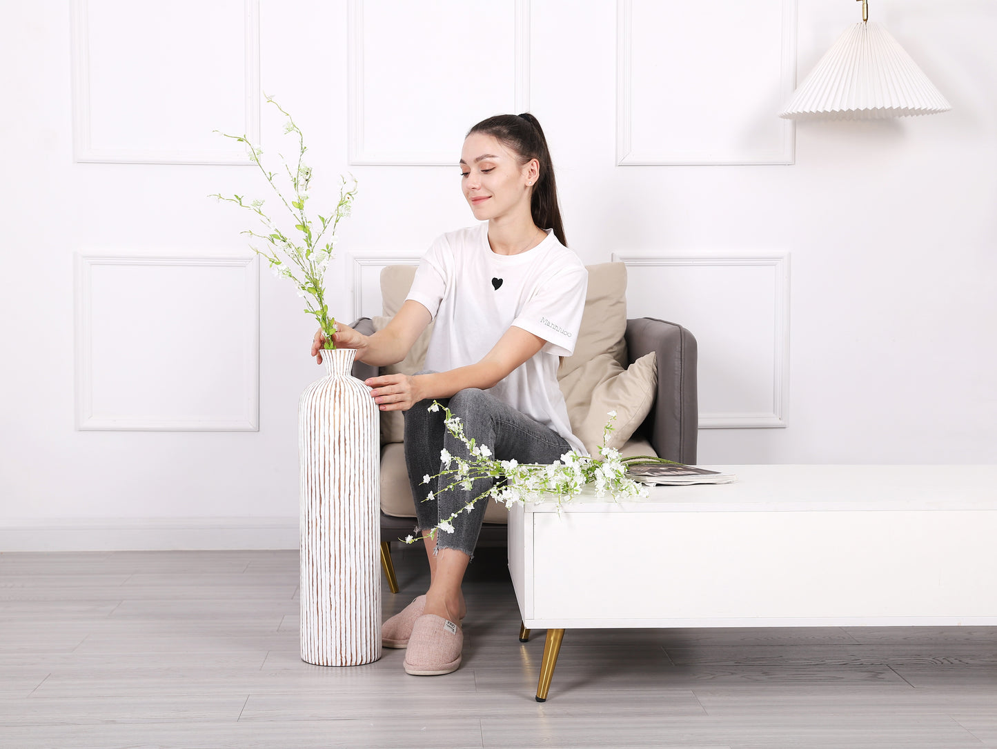 Large Resin Floor Vase – Stylish Waterproof Vase for Fresh & Dried Flowers, 65 cm