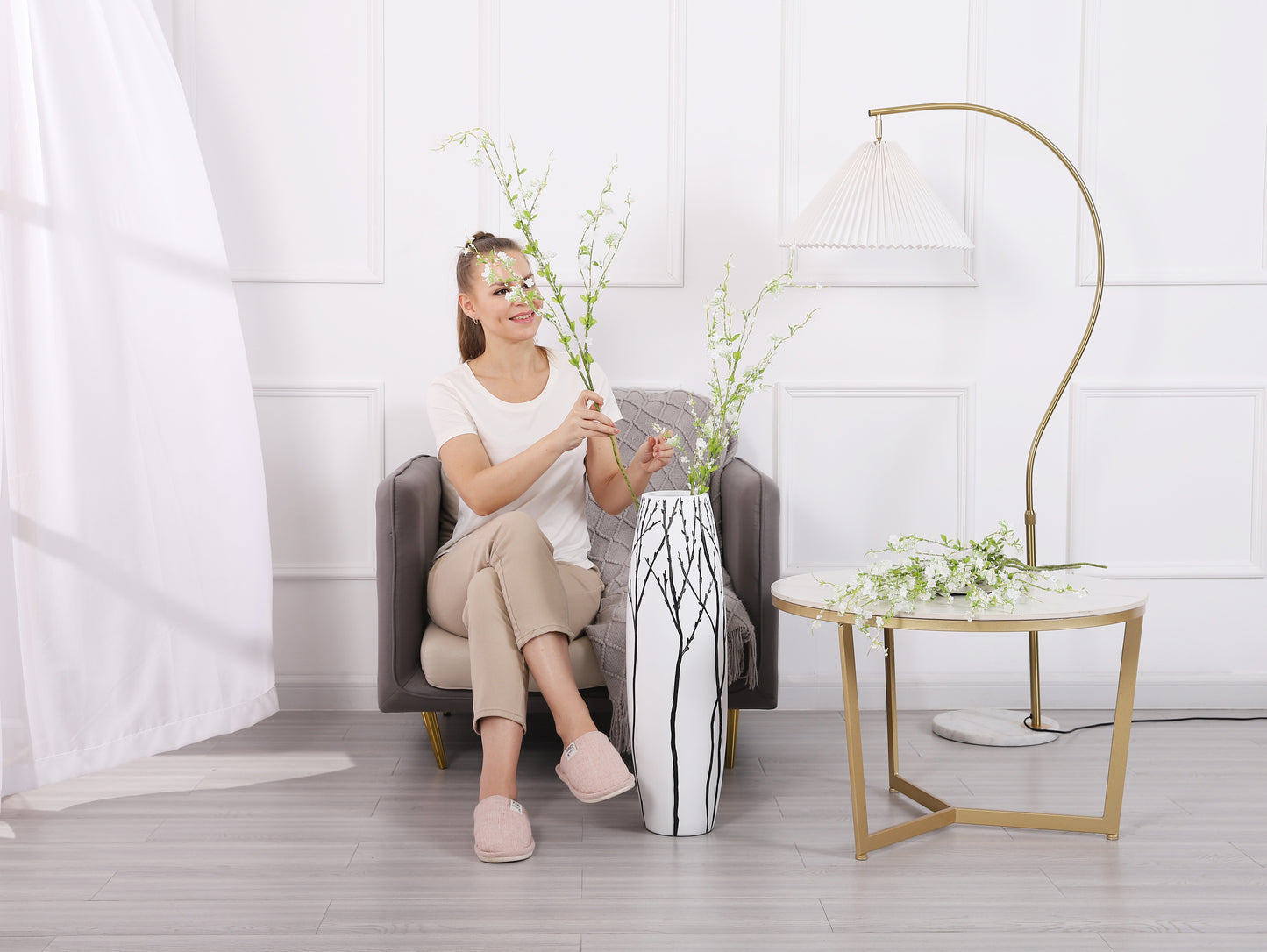 Large Resin Floor Vase – Stylish Waterproof Vase for Fresh & Dried Flowers, 65 cm