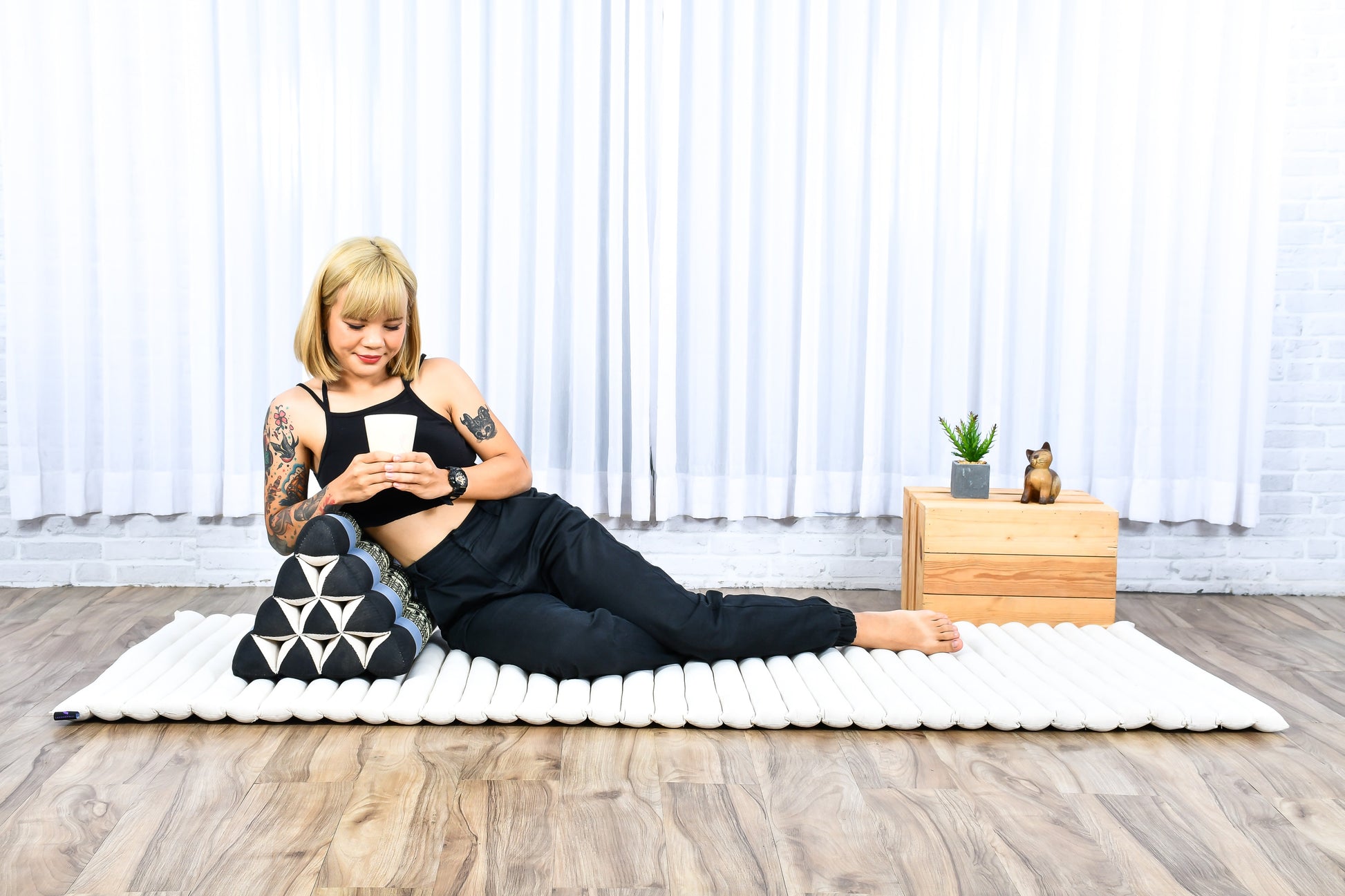 Triangular Kapok Backrest Cushion – Firm Thai Reading Pillow with Cotton Cover in Plain or Patterned Designs, Sf15 - Blue, triangle cushion