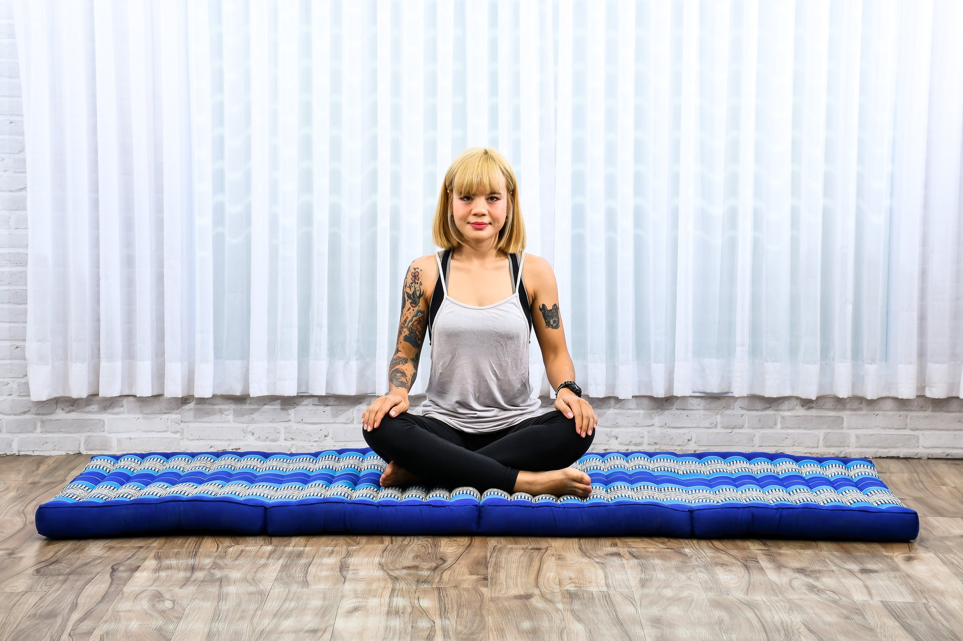 Kapok Folding Mattress – Thick Cotton Padded Guest Bed for Home, Sleeping & Mindfulness Corner, Sf28 - Blue, M: 200x70 cm