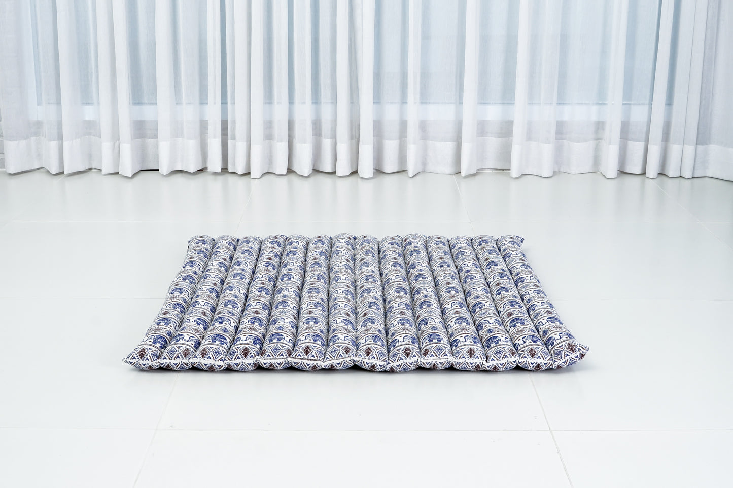 Large Kapok Zabuton Meditation Cushion – Rectangular Floor Mat with Cotton Cover, El1 - Blue