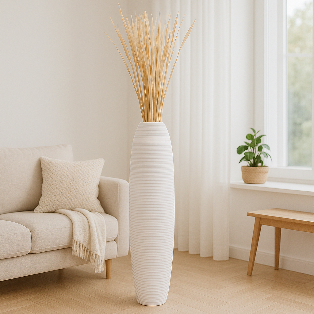 Large Mango Wood Floor Vase – Handcrafted Decorative Highlight from Thailand, 105 cm