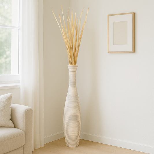 Large Mango Wood Floor Vase – Handcrafted Decorative Highlight from Thailand, 105 cm