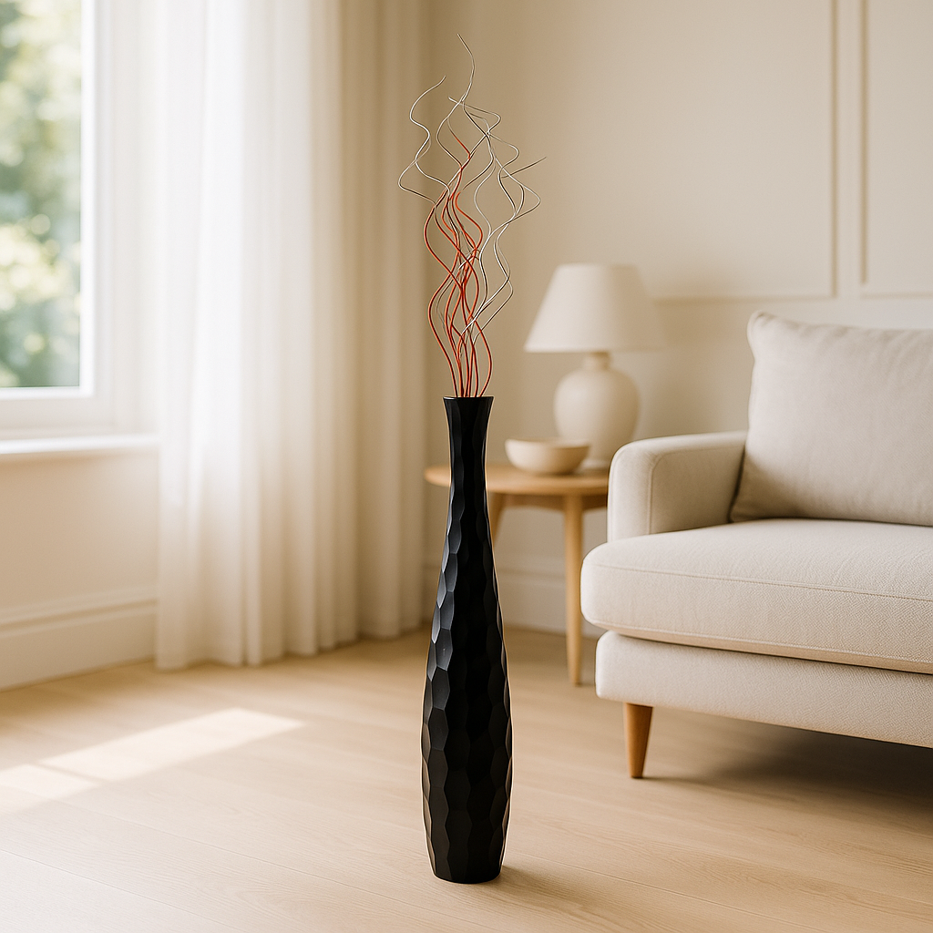 Large Mango Wood Floor Vase – Handcrafted Decorative Highlight from Thailand, 65 cm