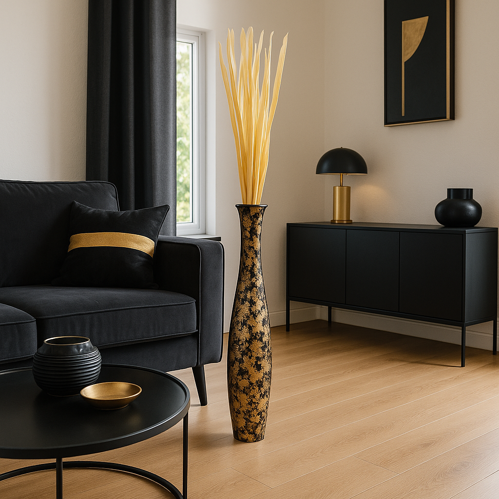 Large Mango Wood Floor Vase – Handcrafted Decorative Highlight from Thailand, 85 cm