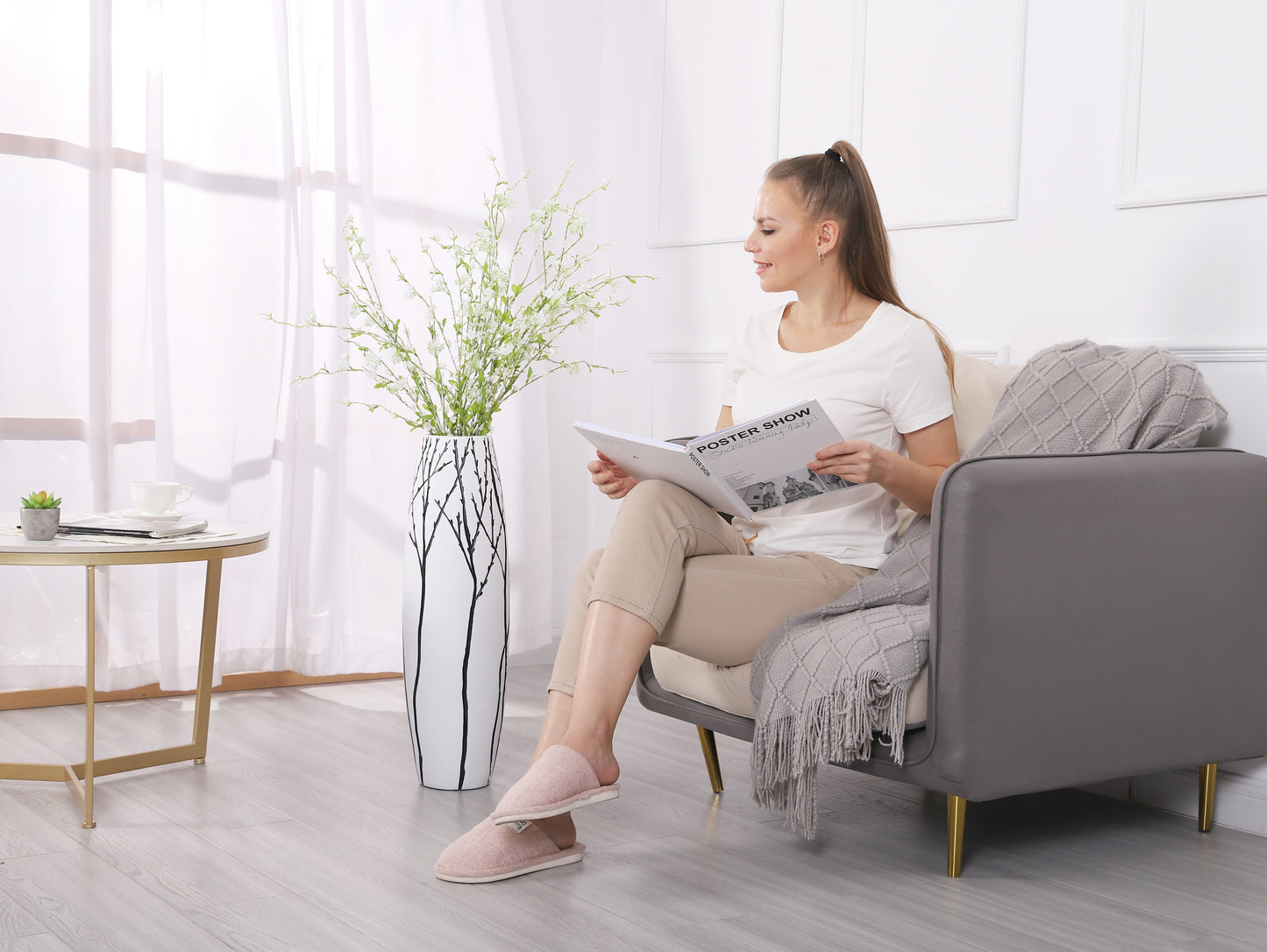 Large Resin Floor Vase – Stylish Waterproof Vase for Fresh & Dried Flowers, 65 cm