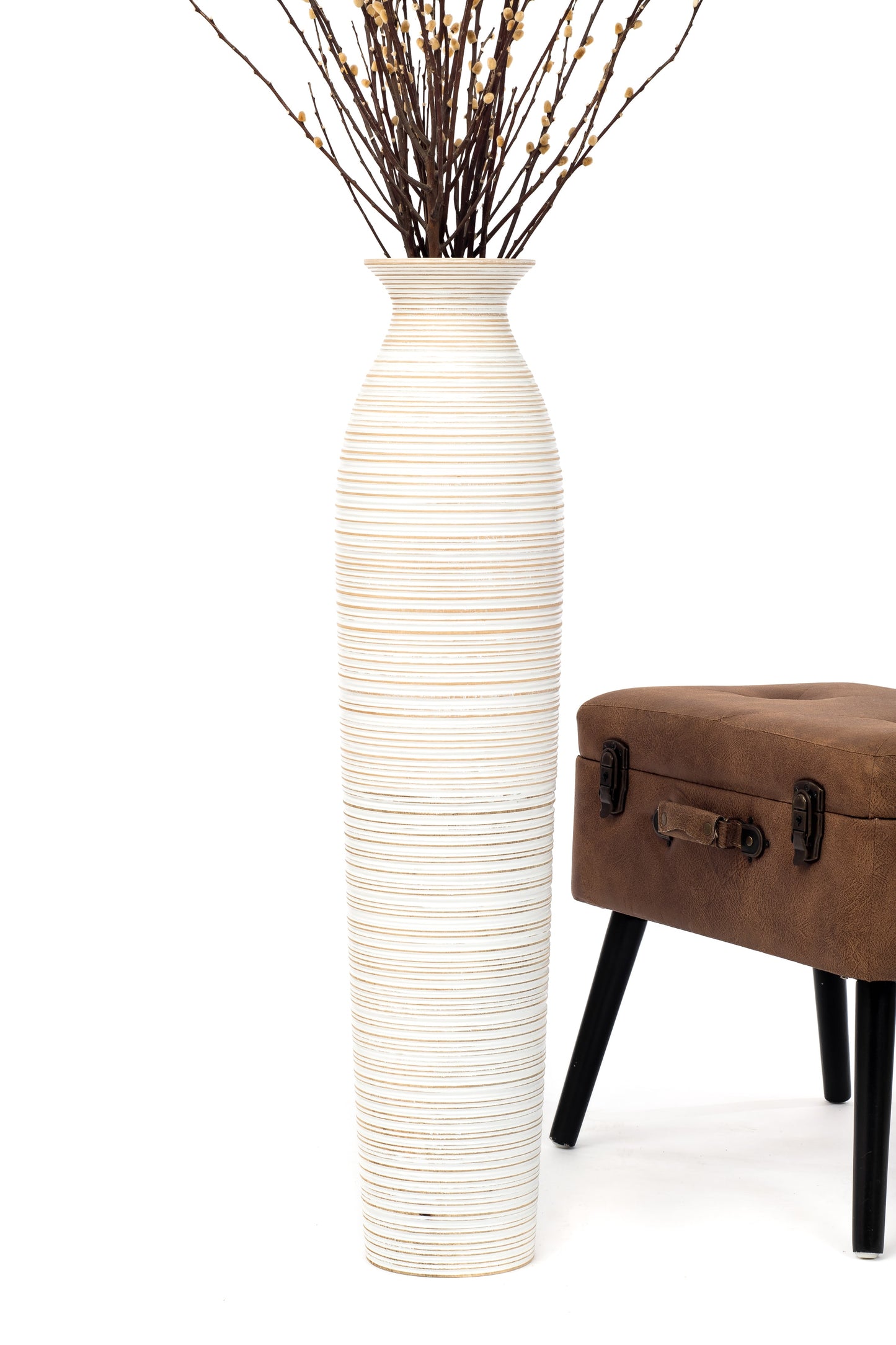 Large Mango Wood Floor Vase – Handcrafted Decorative Highlight from Thailand, 85 cm