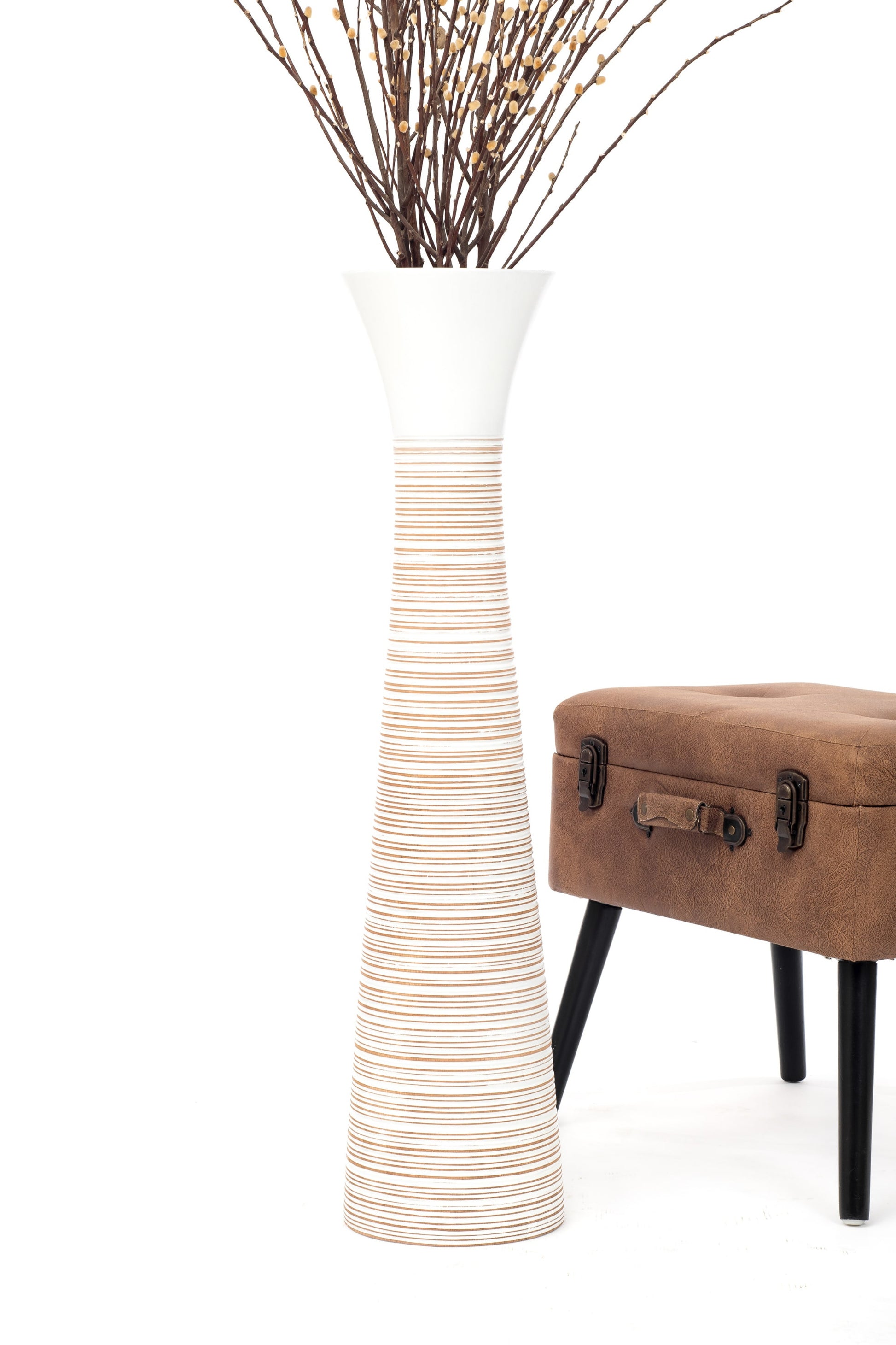 Large Mango Wood Floor Vase – Handcrafted Decorative Highlight from Thailand, 85 cm