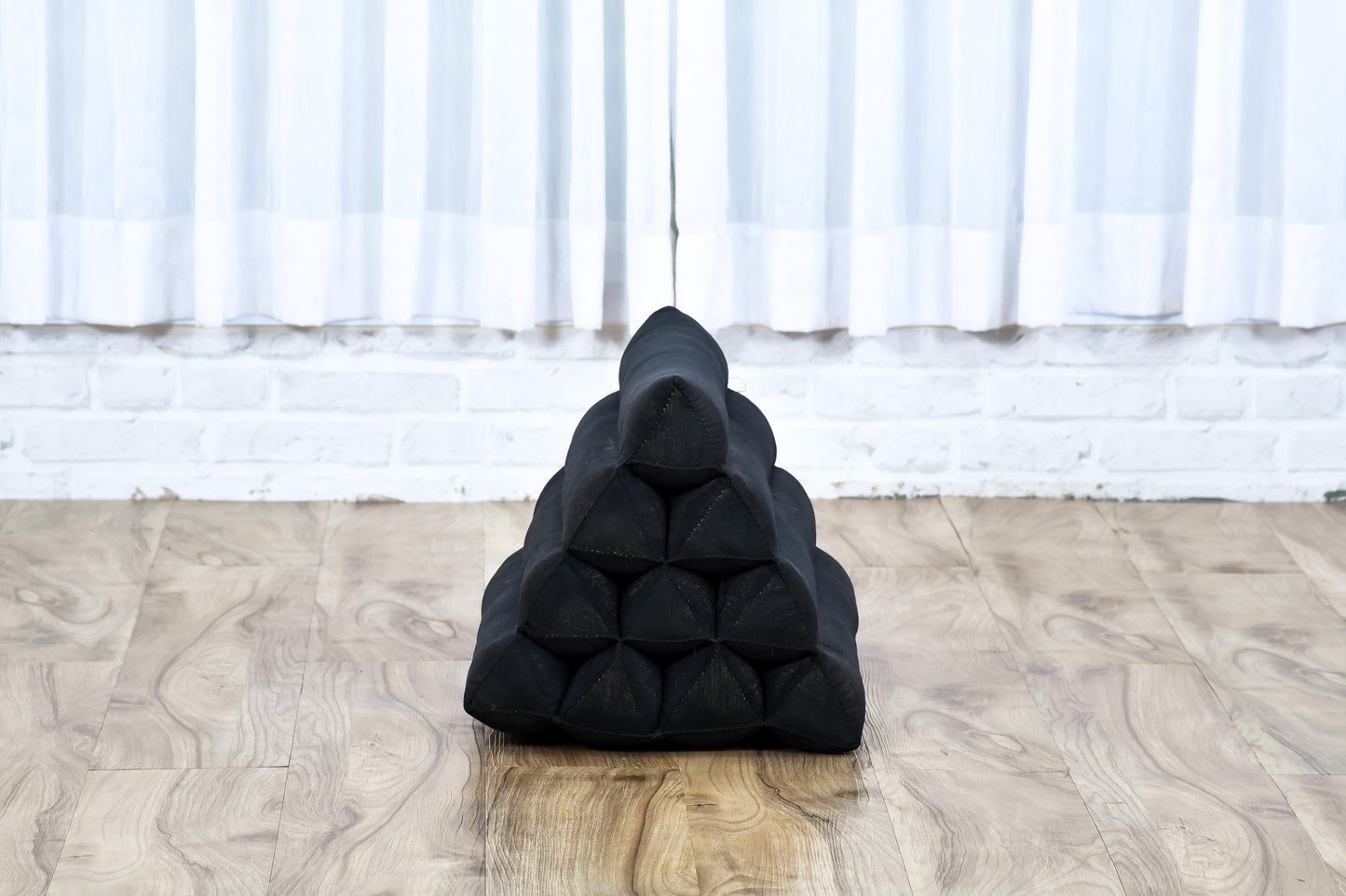 Triangular Kapok Backrest Cushion – Firm Thai Reading Pillow with Cotton Cover in Plain or Patterned Designs, Cl02 - Black, triangle cushion