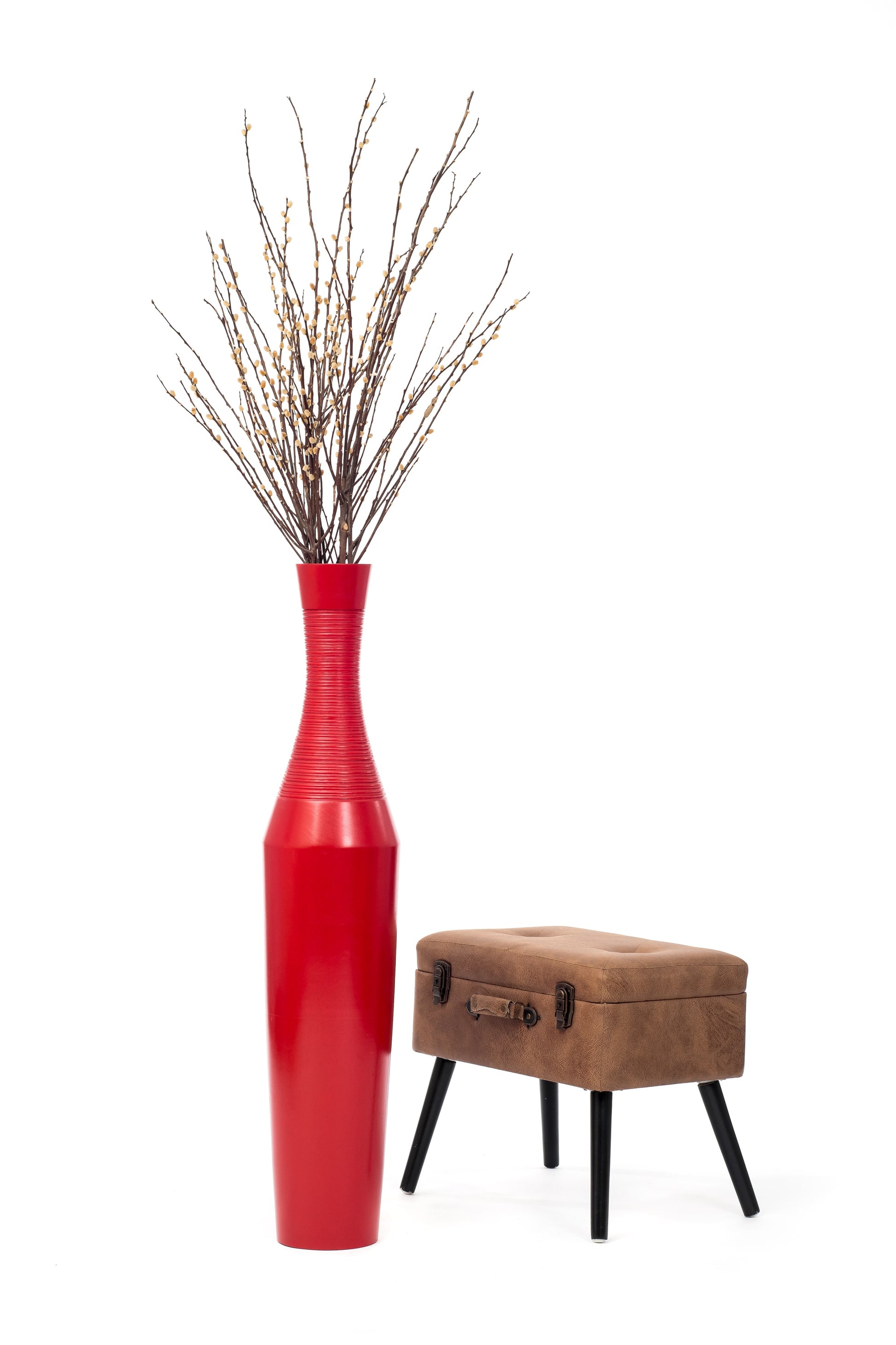 Large Mango Wood Floor Vase – Handcrafted Decorative Highlight from Thailand, 105 cm