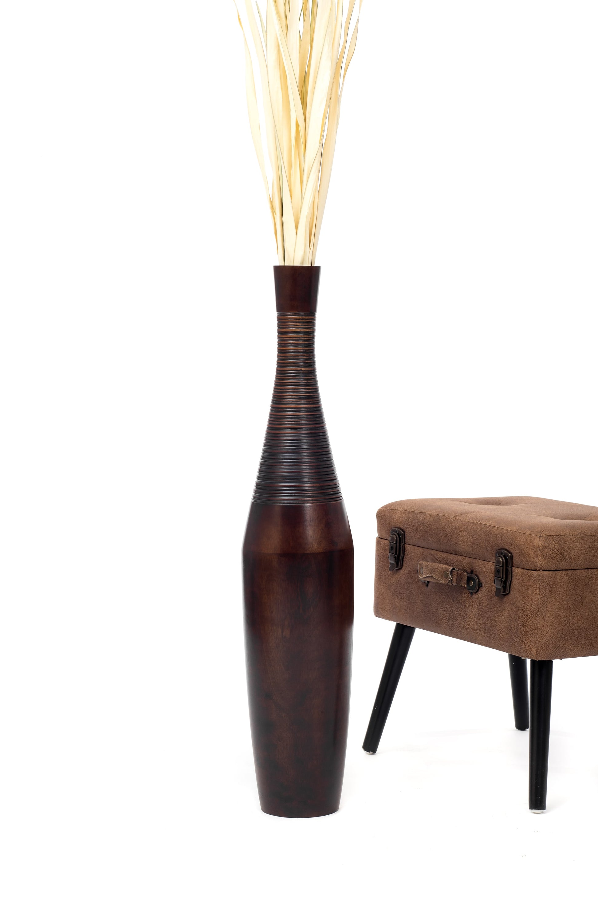 Large Mango Wood Floor Vase – Handcrafted Decorative Highlight from Thailand, 85 cm