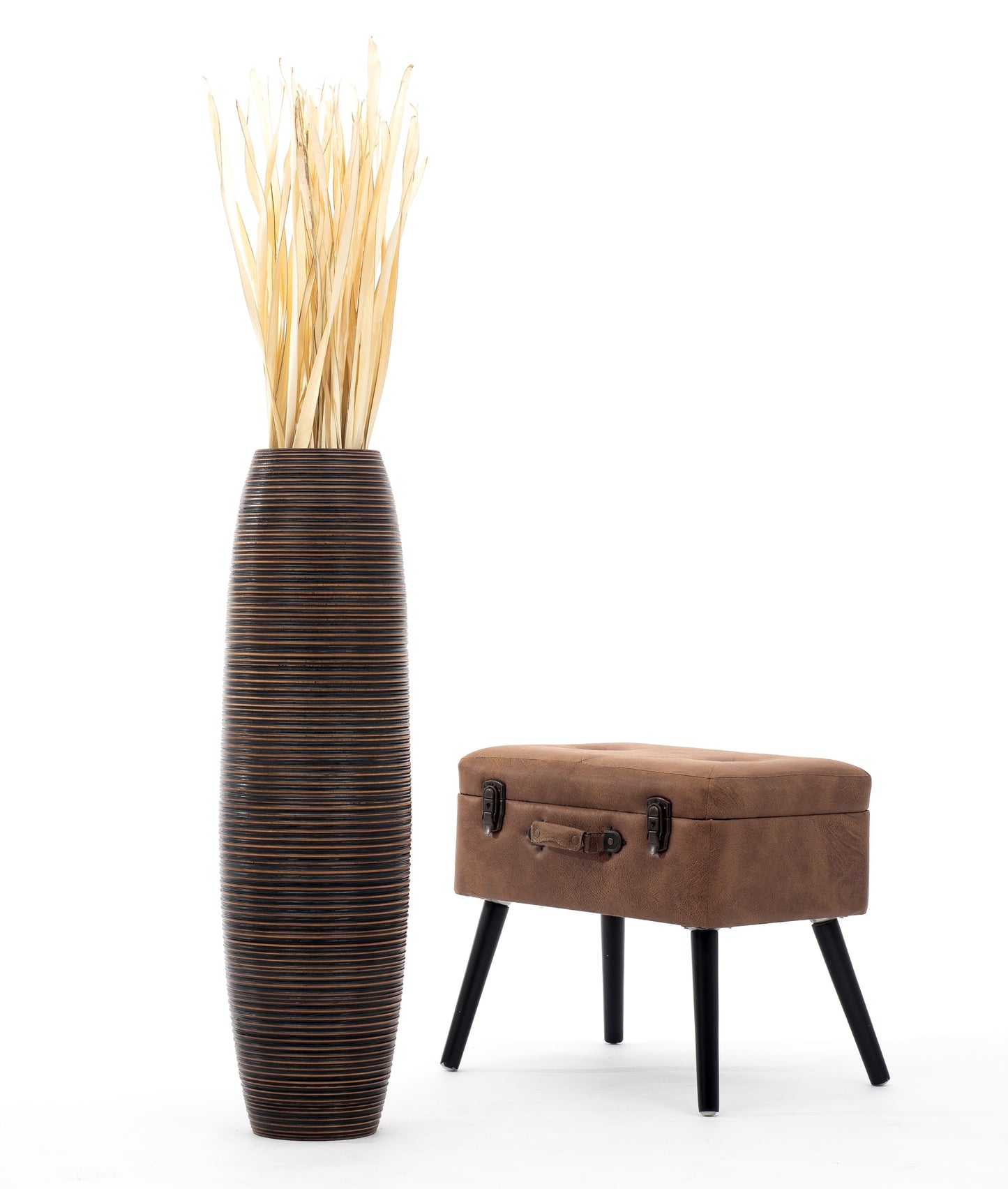 Large Mango Wood Floor Vase – Handcrafted Decorative Highlight from Thailand, 85 cm