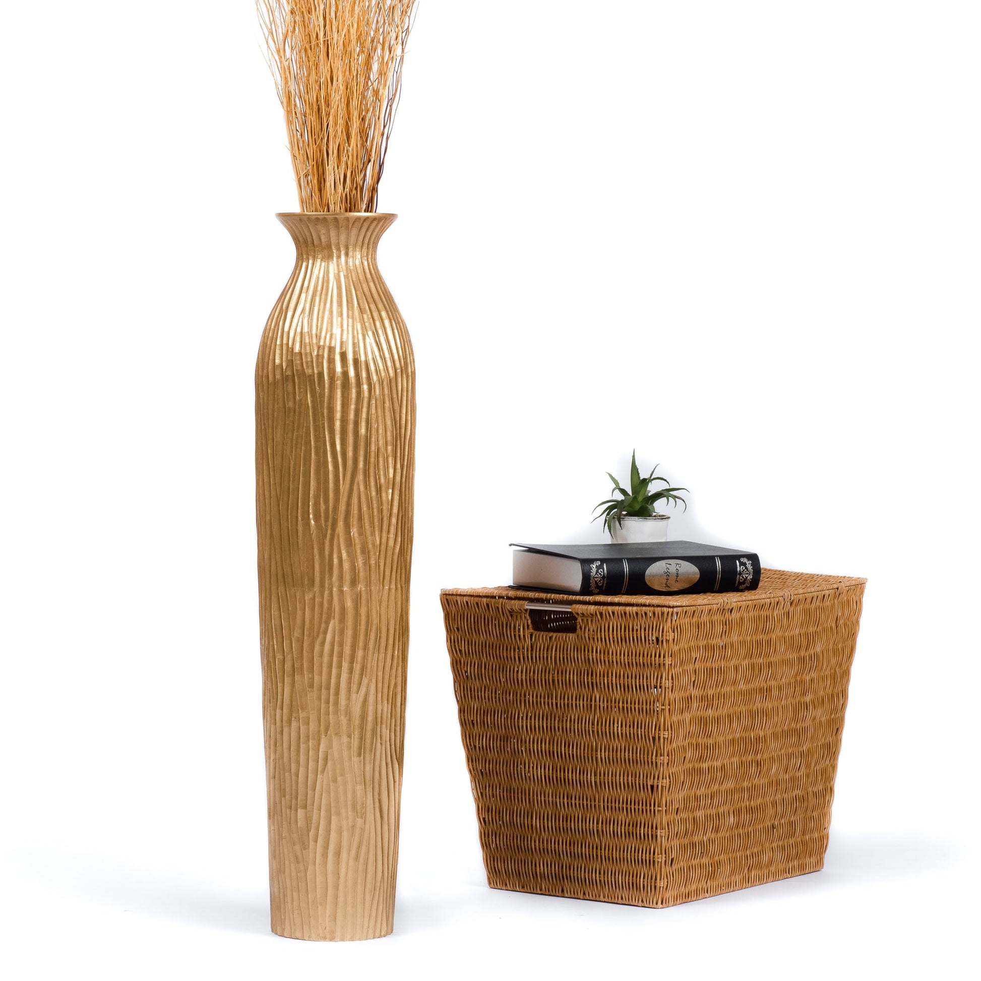 Large Mango Wood Floor Vase – Handcrafted Decorative Highlight from Thailand, 85 cm
