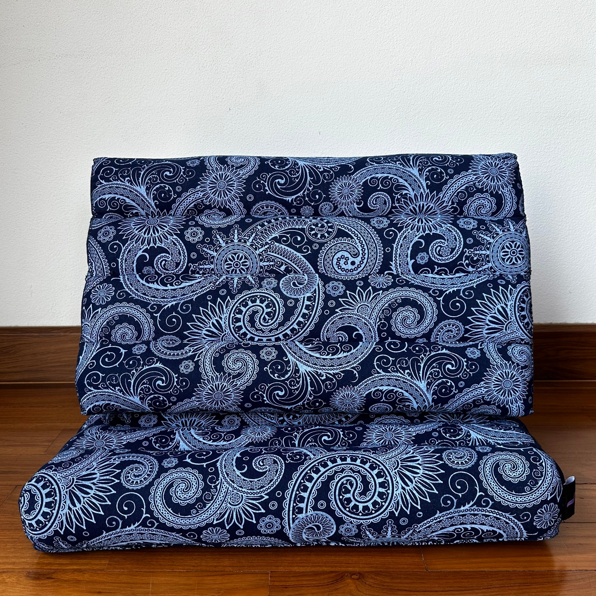 Triangular Kapok Backrest Cushion – Firm Thai Reading Pillow with Cotton Cover in Plain or Patterned Designs, Cbt1 - Blue, 1 seating segment