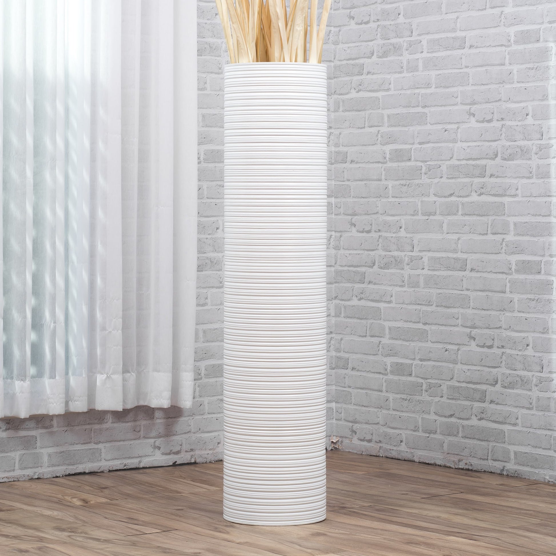 Large Mango Wood Floor Vase – Handcrafted Decorative Highlight from Thailand, white, 105 cm
