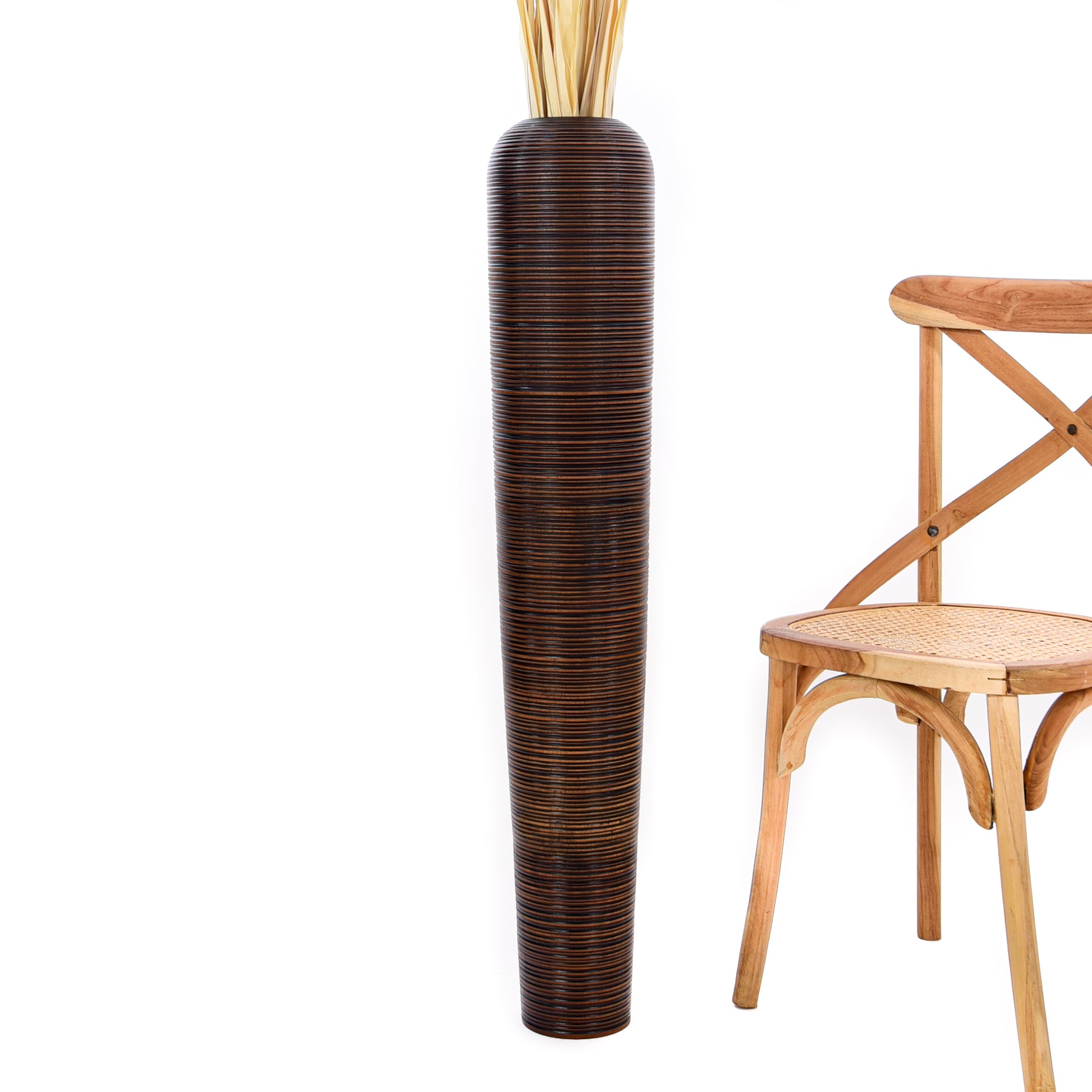 Large Mango Wood Floor Vase – Handcrafted Decorative Highlight from Thailand, brown, 105 cm