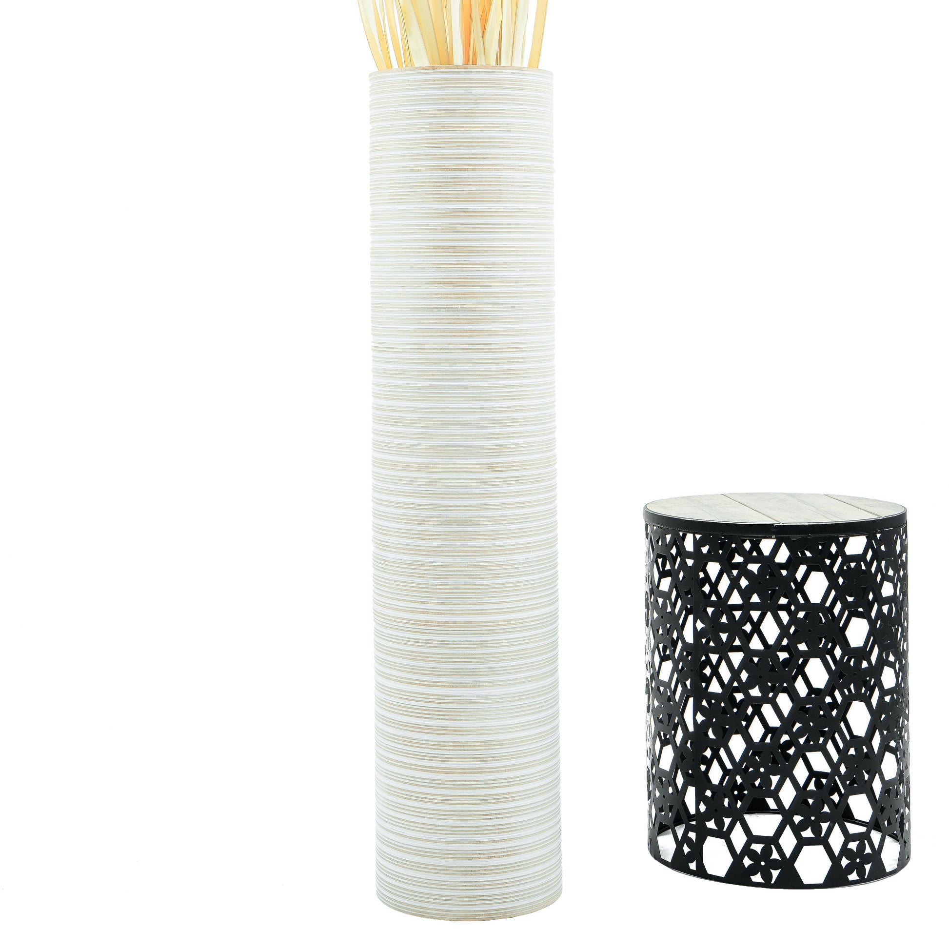 Large Mango Wood Floor Vase – Handcrafted Decorative Highlight from Thailand, white wash, 105 cm