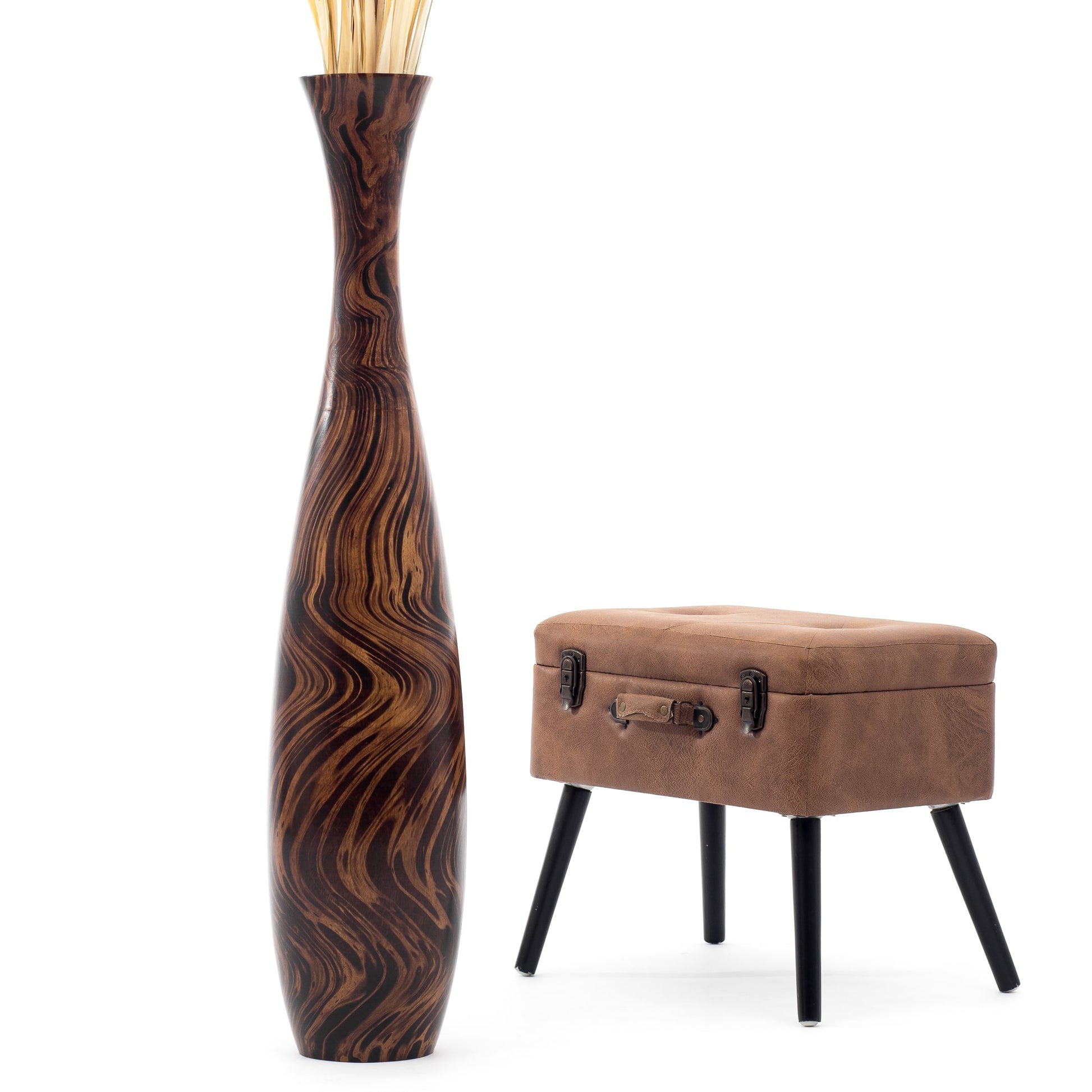 Large Mango Wood Floor Vase – Handcrafted Decorative Highlight from Thailand, 105 cm