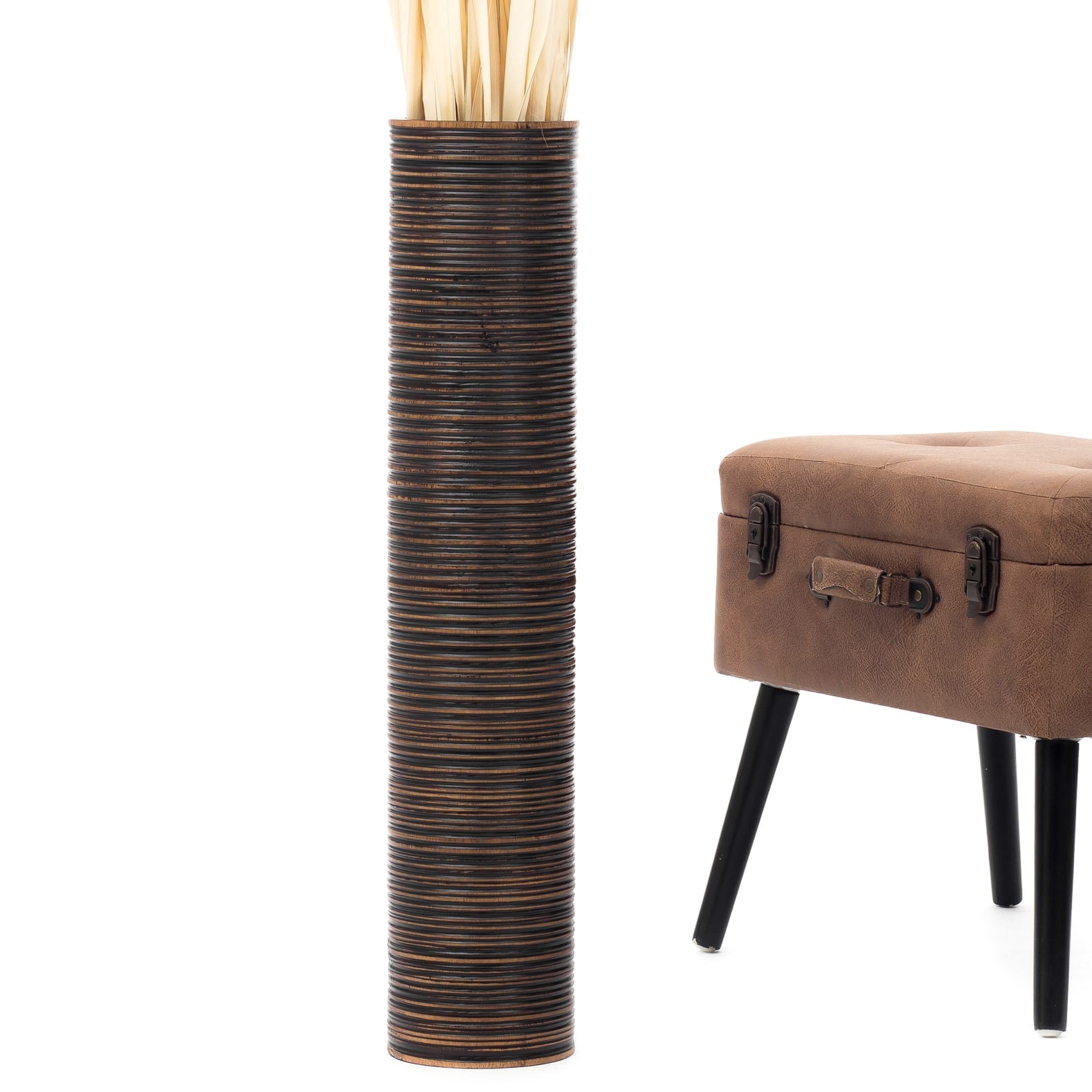 Large Mango Wood Floor Vase – Handcrafted Decorative Highlight from Thailand, brown, 65 cm