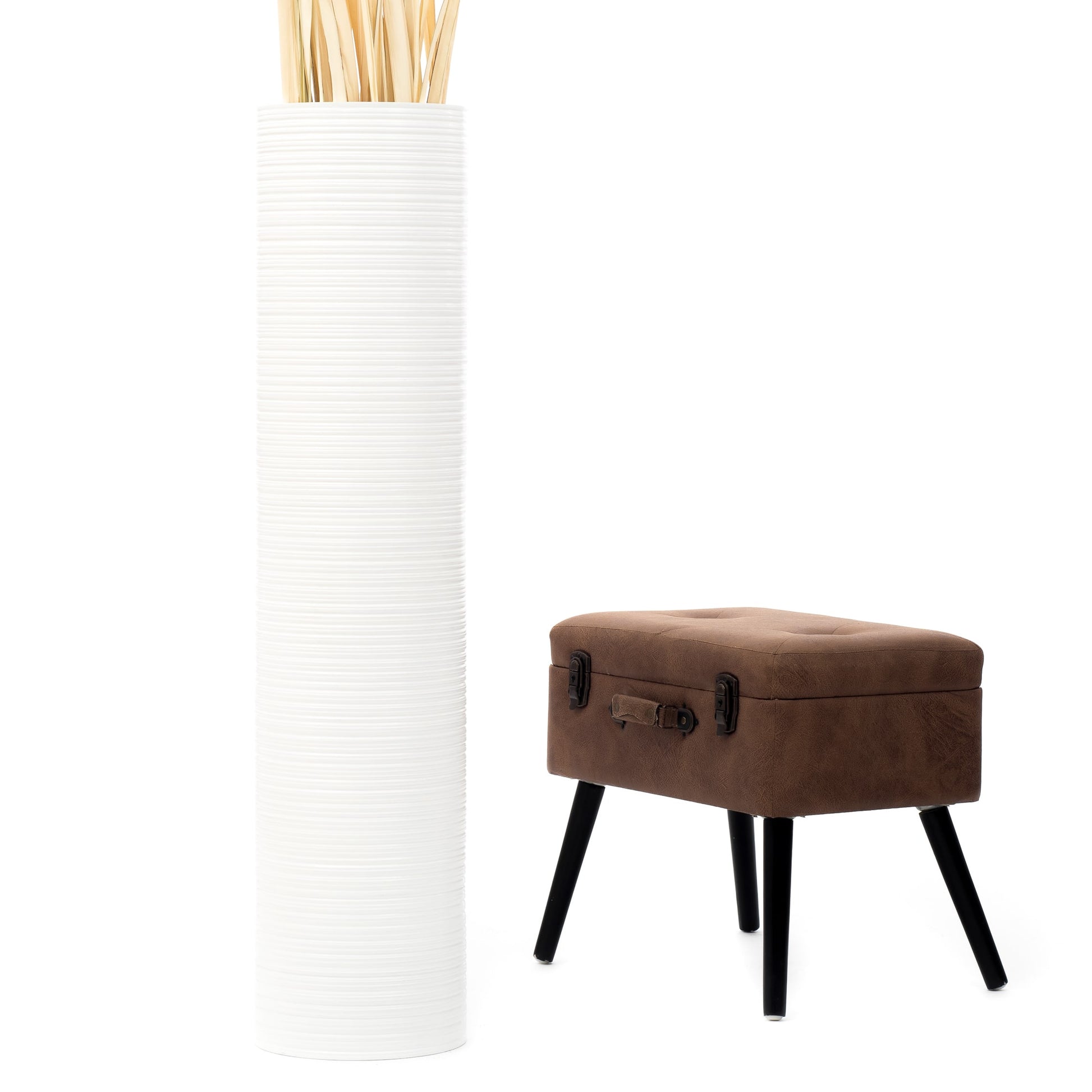 Large Mango Wood Floor Vase – Handcrafted Decorative Highlight from Thailand, white, 105 cm