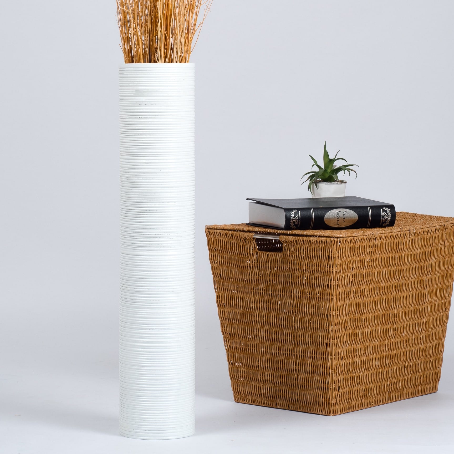 Large Mango Wood Floor Vase – Handcrafted Decorative Highlight from Thailand, white, 65 cm