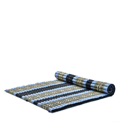 Kapok Roll-Up Mattress – Foldable Sleeping & Relax Mat with Cotton Cover for Home & Outdoor Use, Sf15 - Blue, XL: 190x145 cm