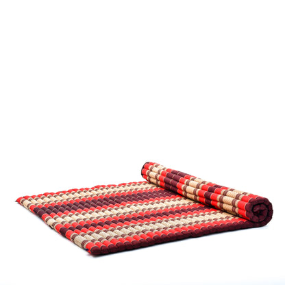 Kapok Roll-Up Mattress – Foldable Sleeping & Relax Mat with Cotton Cover for Home & Outdoor Use, Sf24 - Red, Brown, XL: 190x145 cm