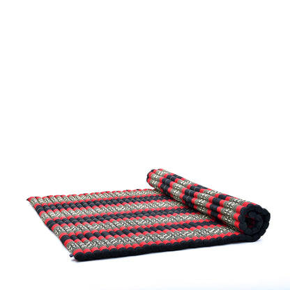 Kapok Roll-Up Mattress – Foldable Sleeping & Relax Mat with Cotton Cover for Home & Outdoor Use, Sf13 - Red, Black, XL: 190x145 cm