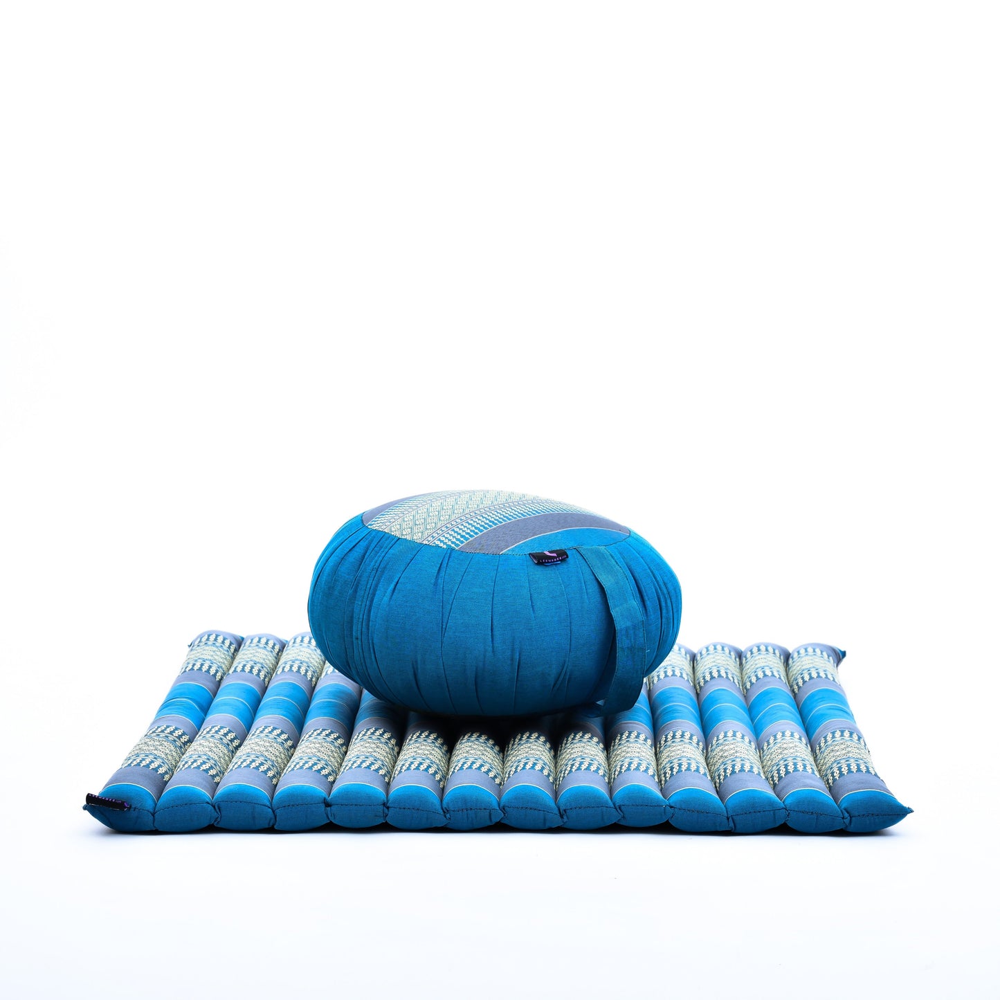 Kapok Meditation Cushion Set – Zabuton Mat & Zafu Seat Cushion with Cotton Cover, Sf22 - Blue