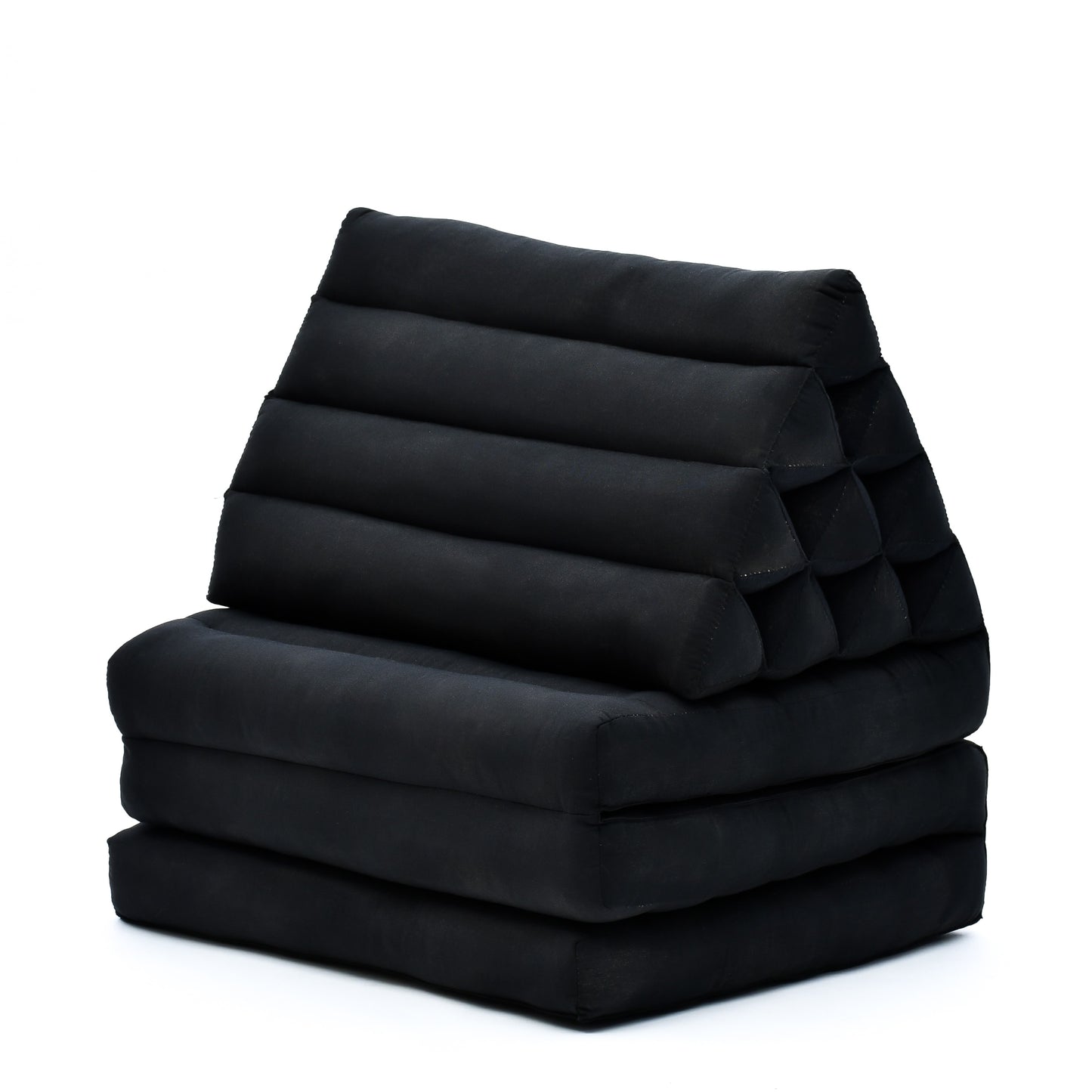Thai Folding Mat with Triangle Cushion – Handmade Kapok Relax Mat for Sleeping, Reading & Lounging, Cl02 - Black, 3 seating segments