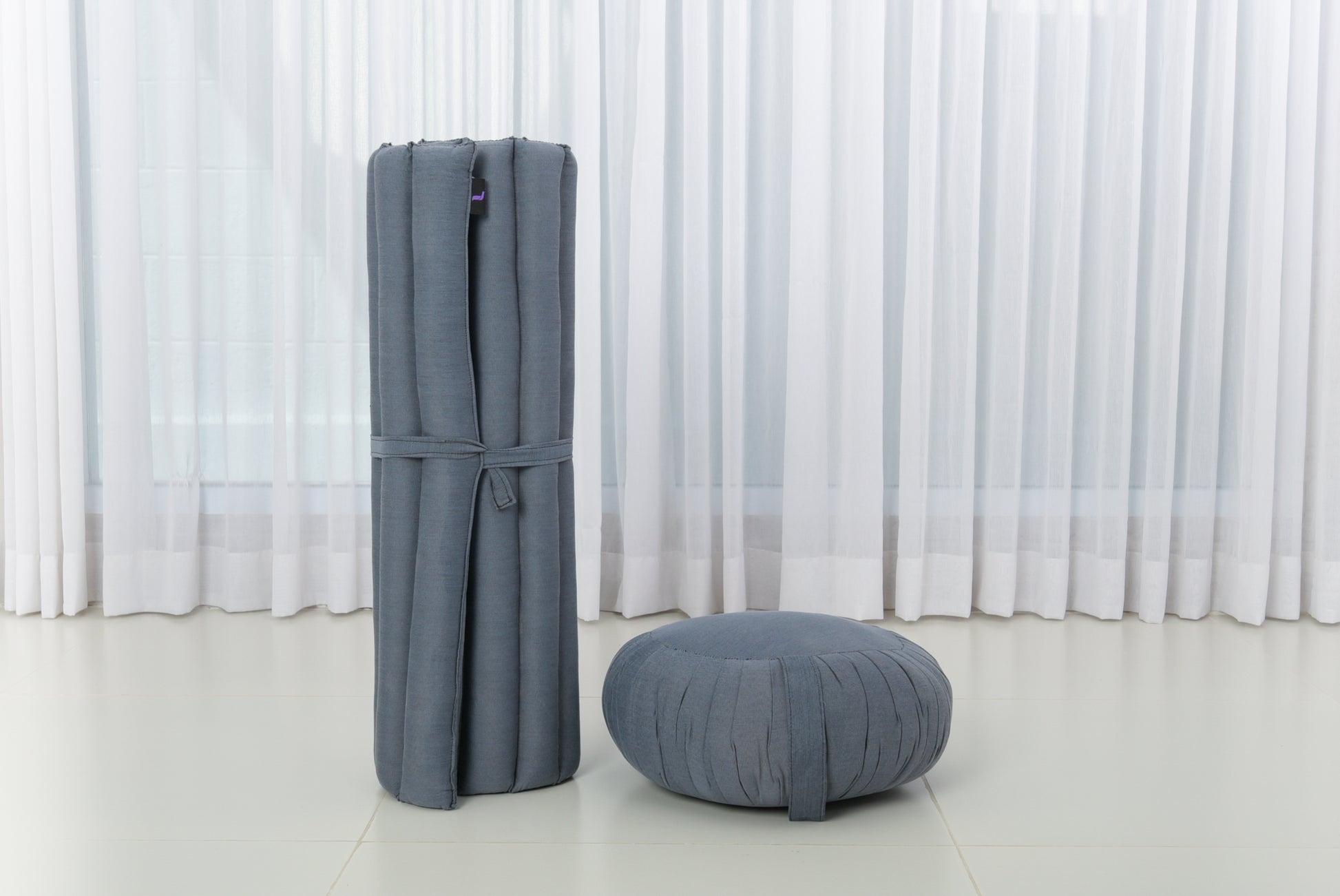 Kapok Meditation Cushion Set – Zabuton Mat & Zafu Seat Cushion with Cotton Cover, Cl13 - Grey