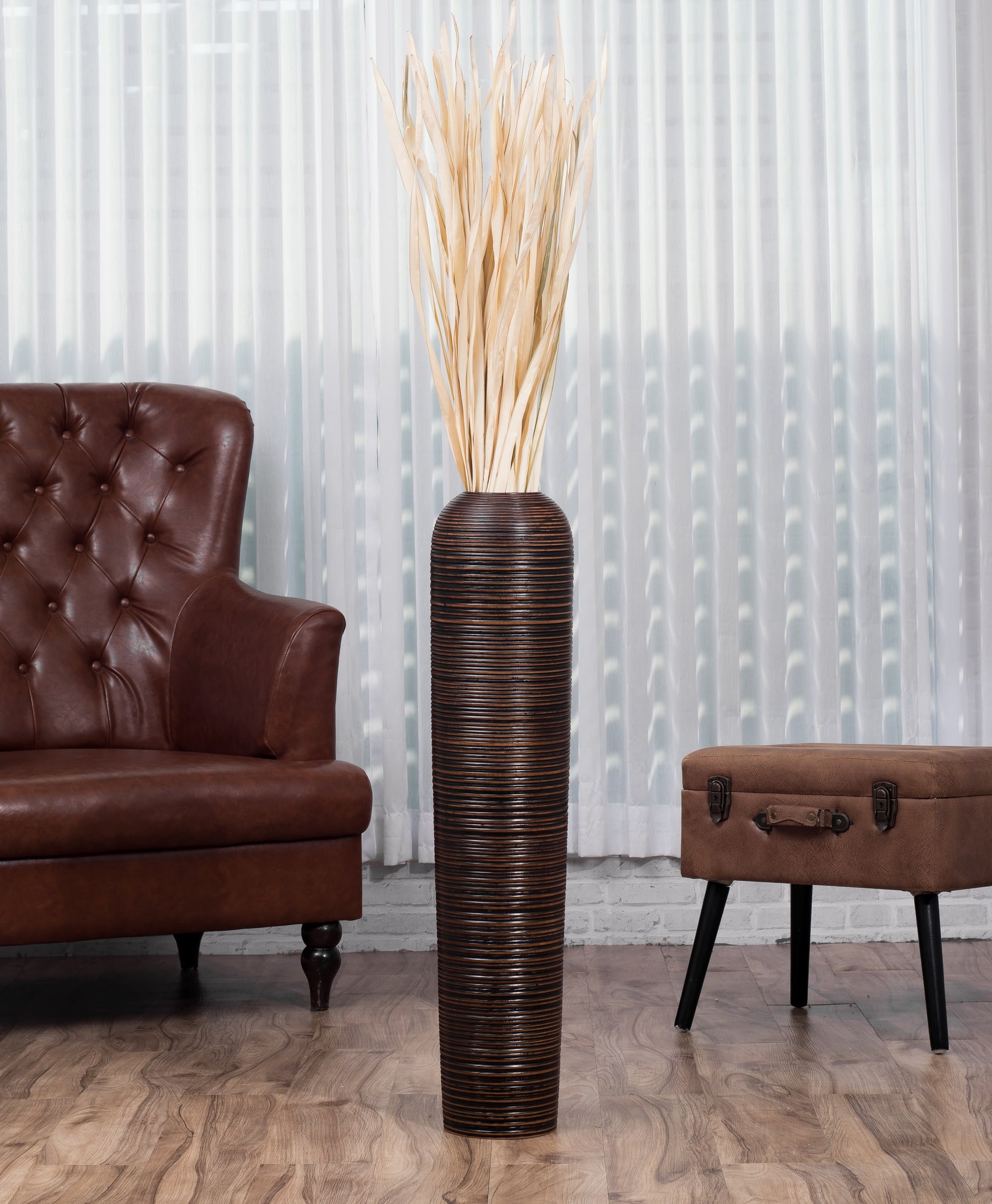 Large Mango Wood Floor Vase – Handcrafted Decorative Highlight from Thailand, brown, 85 cm