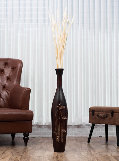 Large Mango Wood Floor Vase – Handcrafted Decorative Highlight from Thailand, 85 cm