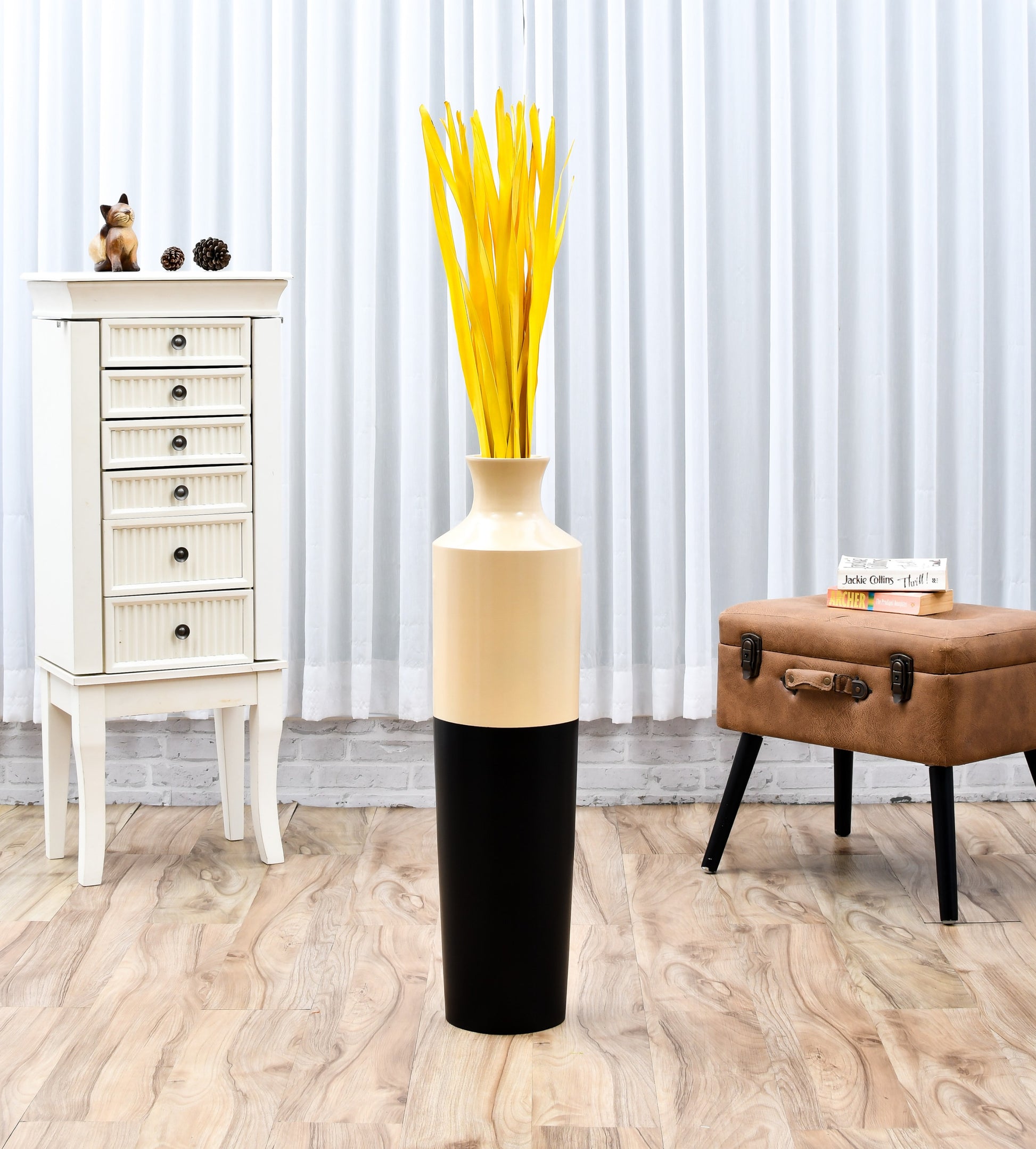 2-Pack Rattan Sticks for Floor Vases – Natural Decorative Twigs ( 8 per Bundle), yellow, Palm Leaf