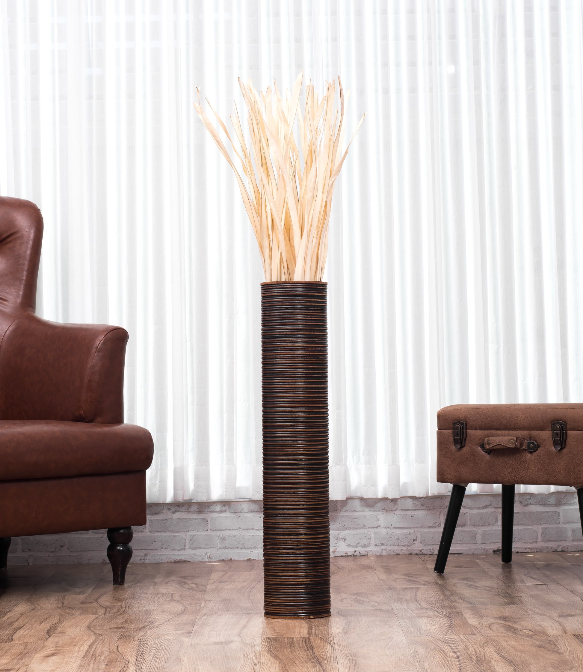 Large Mango Wood Floor Vase – Handcrafted Decorative Highlight from Thailand, brown, 65 cm