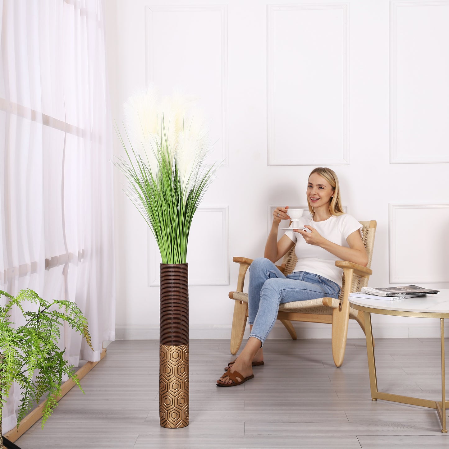 Large Resin Floor Vase – Stylish Waterproof Vase for Fresh & Dried Flowers, 65 cm