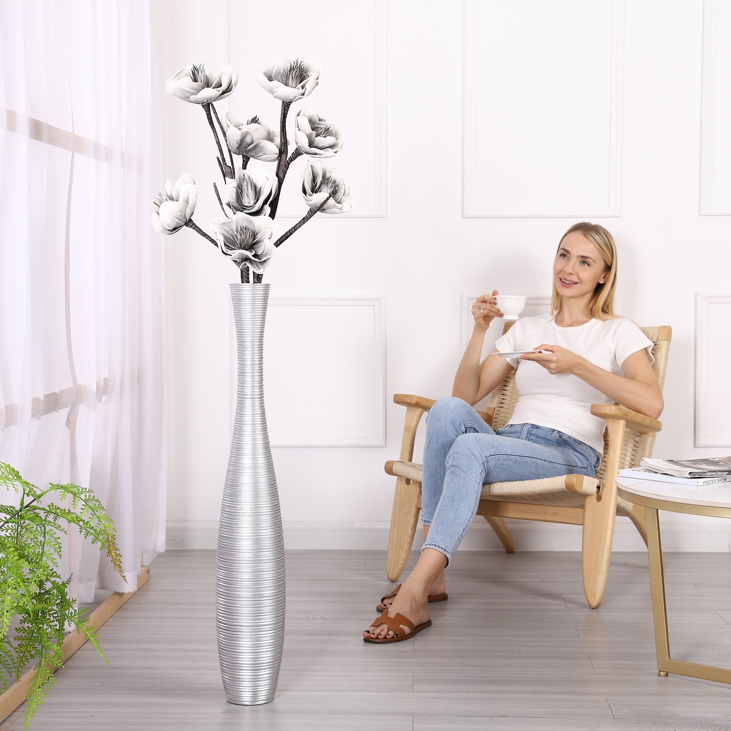 Large Resin Floor Vase – Stylish Waterproof Vase for Fresh & Dried Flowers, 85 cm